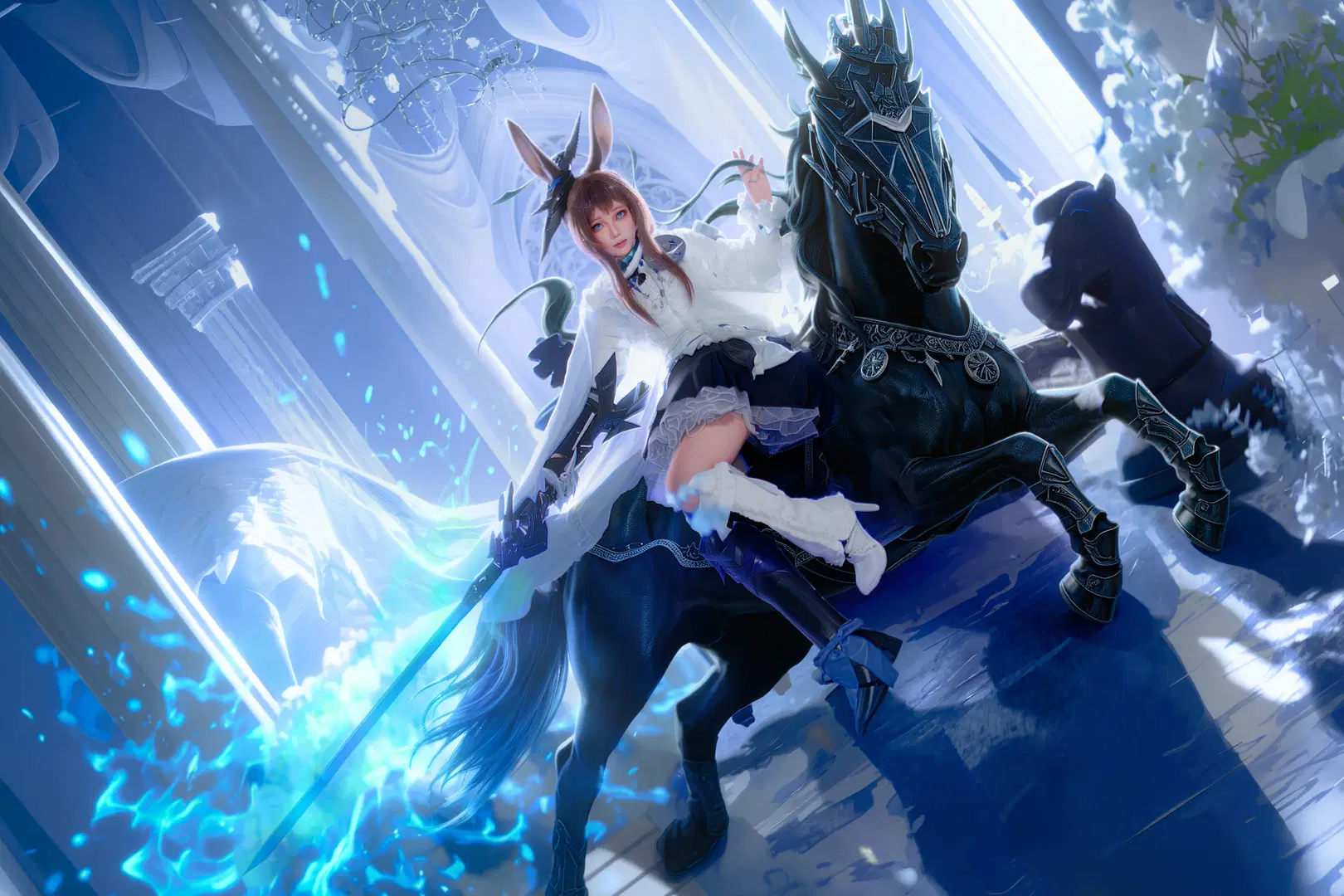 【阿米娅cos】明日方舟兔耳少女化身黑马骑士，白色圣殿里的幽蓝魔法 - 店长DD - 第2张
