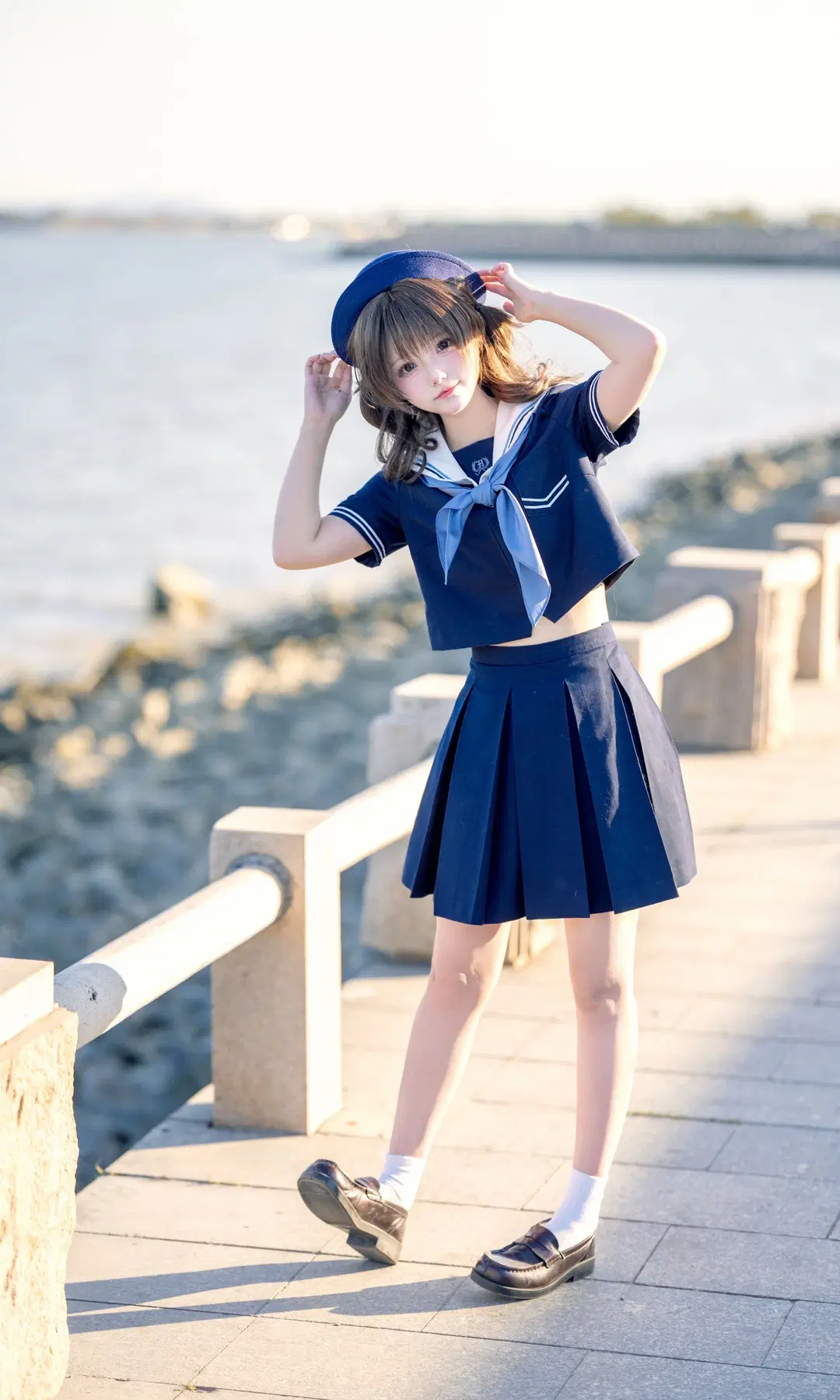 JK制服, 海边写真, 水手服, cosplay摄影, 贝雷帽穿搭