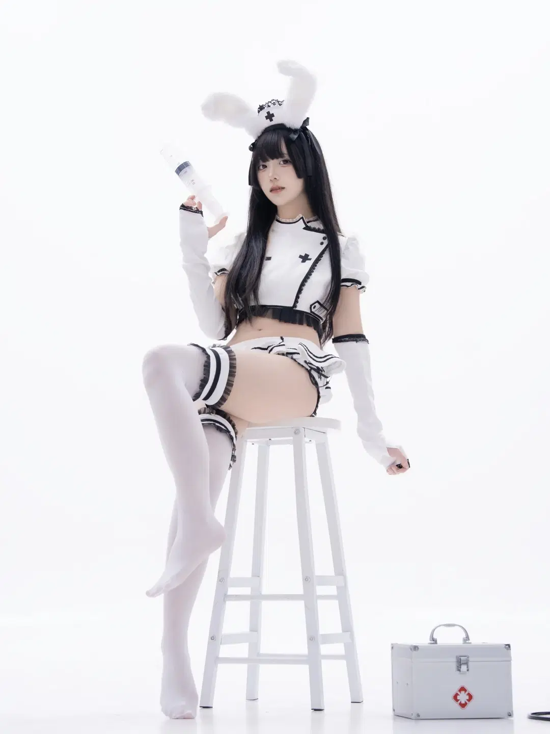 二次元撮影, スタジオ撮影, 可愛い系, ストッキング, 白うさぎナースコスプレ