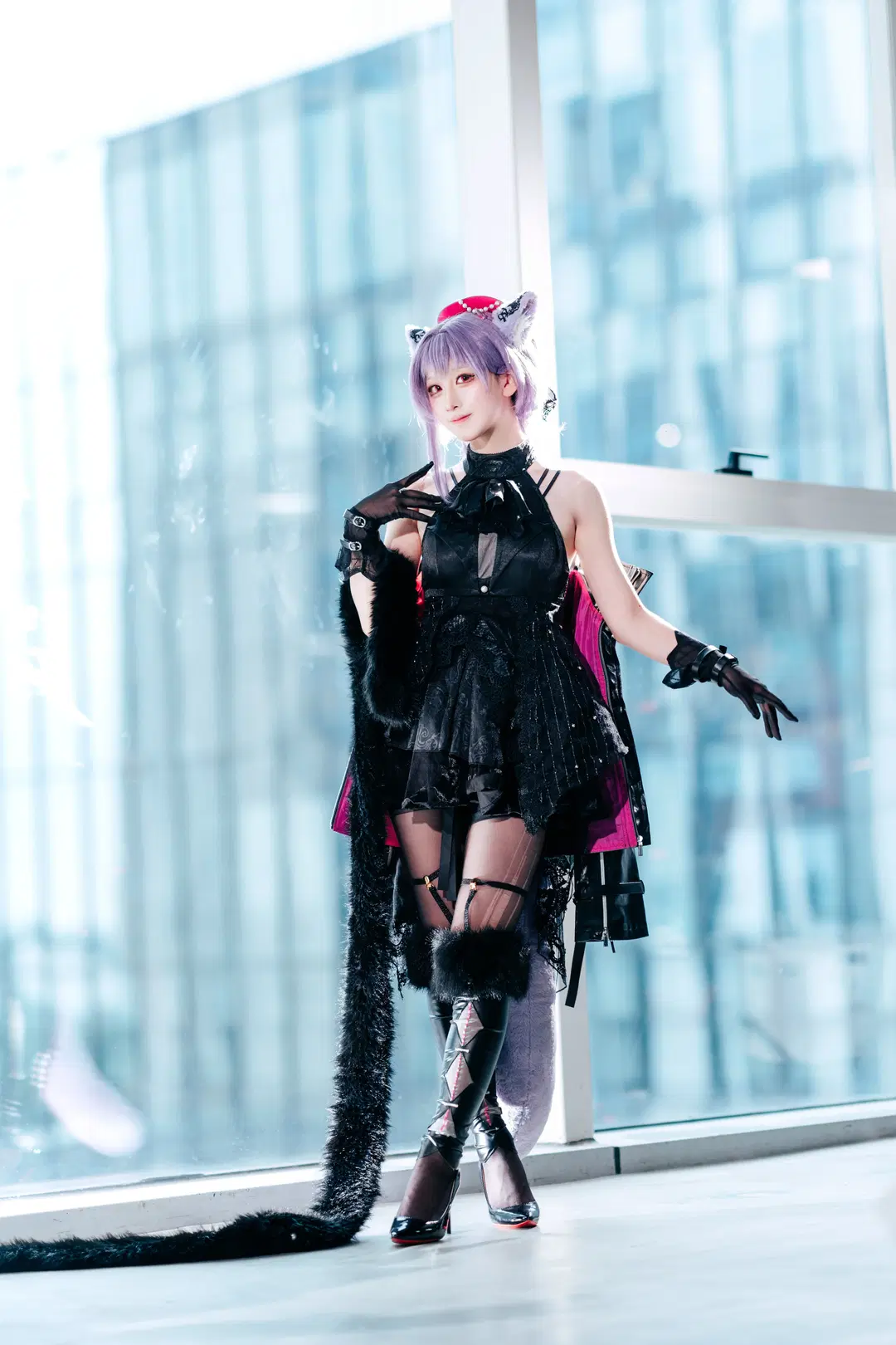 【祐天寺にゃむ コスプレ】ホタルACGエキスポに降臨した黒×ピンクのロックキャット：バンドリ！＆アヴェムジカ（黒ストッキング） - zbw-满满满满 - 3枚目