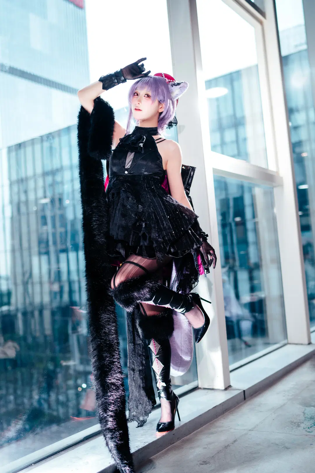 【祐天寺にゃむ コスプレ】ホタルACGエキスポに降臨した黒×ピンクのロックキャット：バンドリ！＆アヴェムジカ（黒ストッキング） - zbw-满满满满 - 4枚目