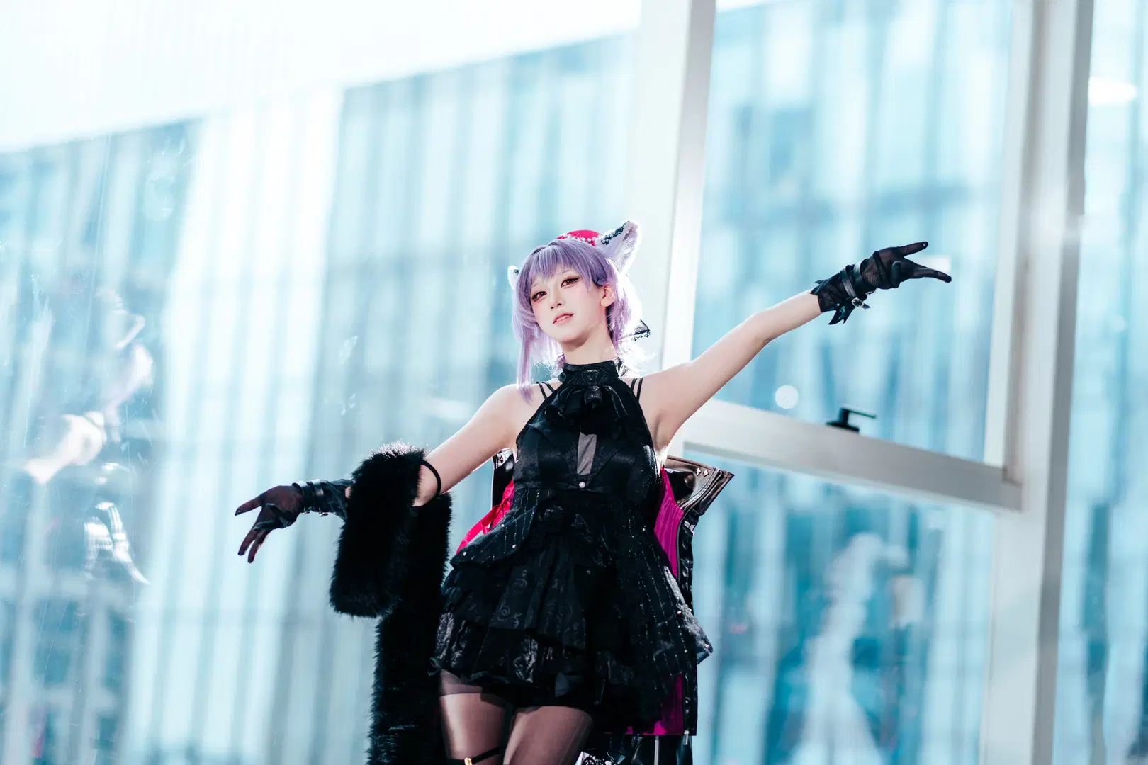 【祐天寺にゃむ コスプレ】ホタルACGエキスポに降臨した黒×ピンクのロックキャット：バンドリ！＆アヴェムジカ（黒ストッキング） - zbw-满满满满 - 9枚目