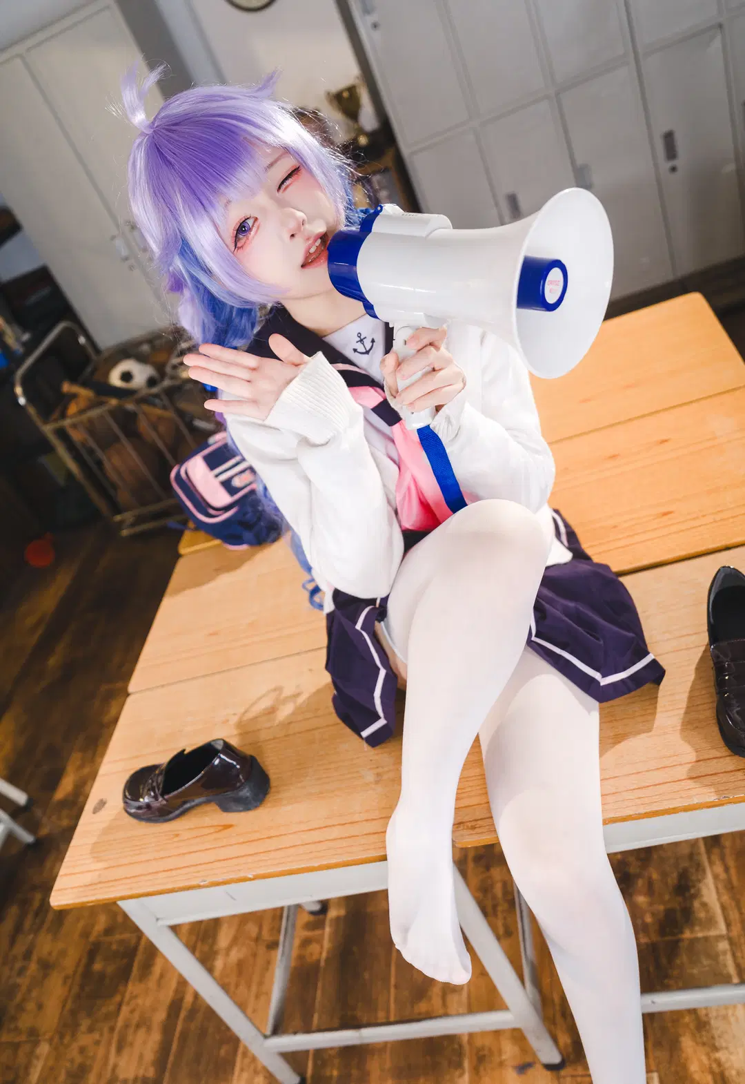 碧蓝航线, JK制服, 白丝, 独角兽cos, 教室摄影