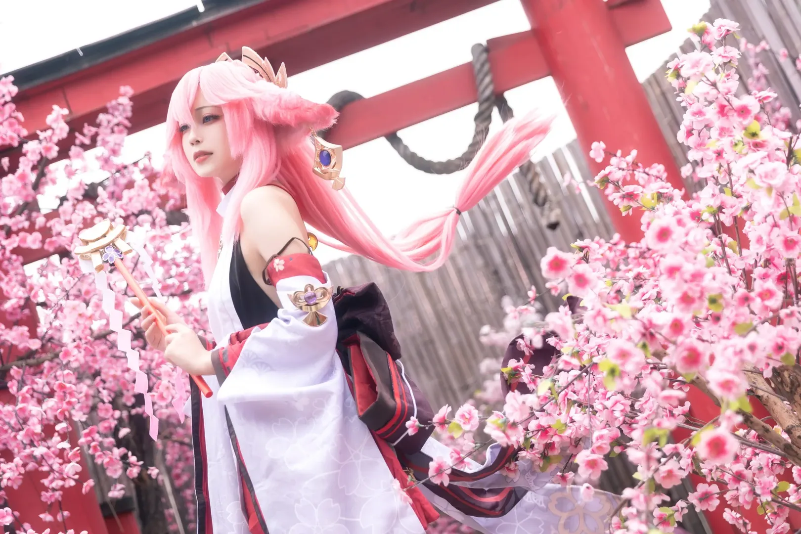 原神, 八重神子cos, 和风写真, 二次元美女, 狐耳娘