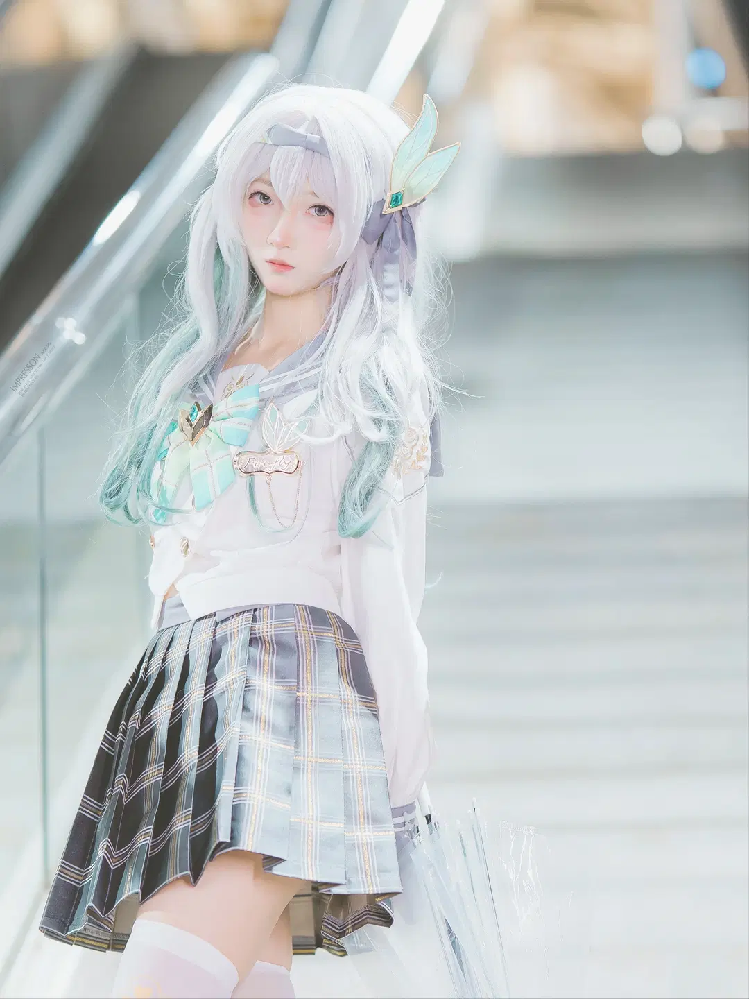 【ホタル コスプレ】『崩壊：スターレイル』雨の夜の写真撮影：制服が織りなす静謐なロマンス（ストッキング＆二次元コスプレ） - 阿宏 - 3枚目
