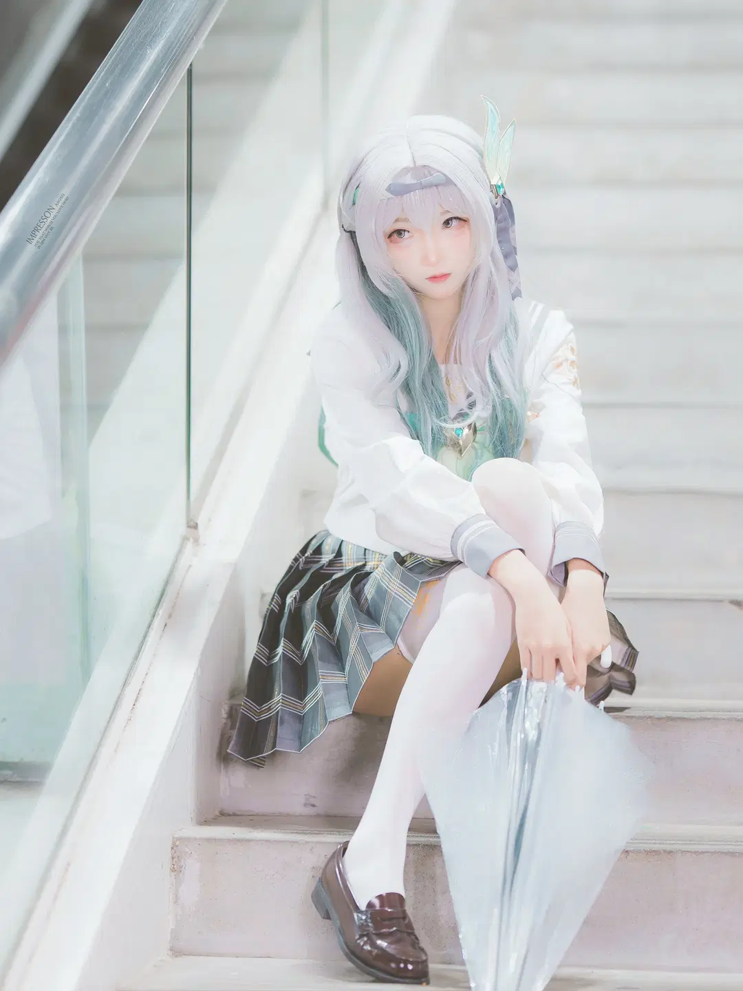 【ホタル コスプレ】『崩壊：スターレイル』雨の夜の写真撮影：制服が織りなす静謐なロマンス（ストッキング＆二次元コスプレ） - 阿宏 - 5枚目