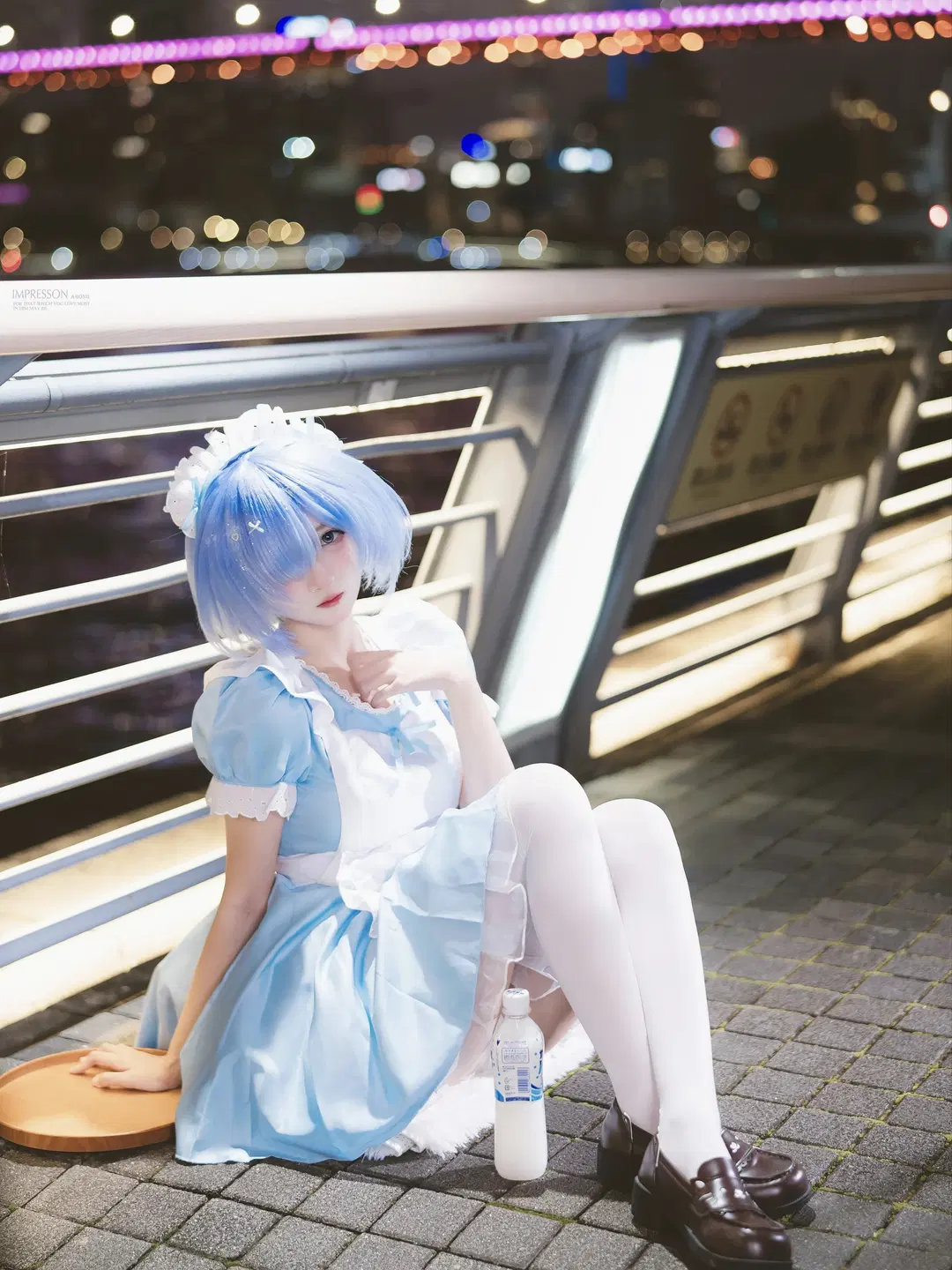 女仆装, 蕾姆cos, 二次元cos, 夜景人像, 白丝袜