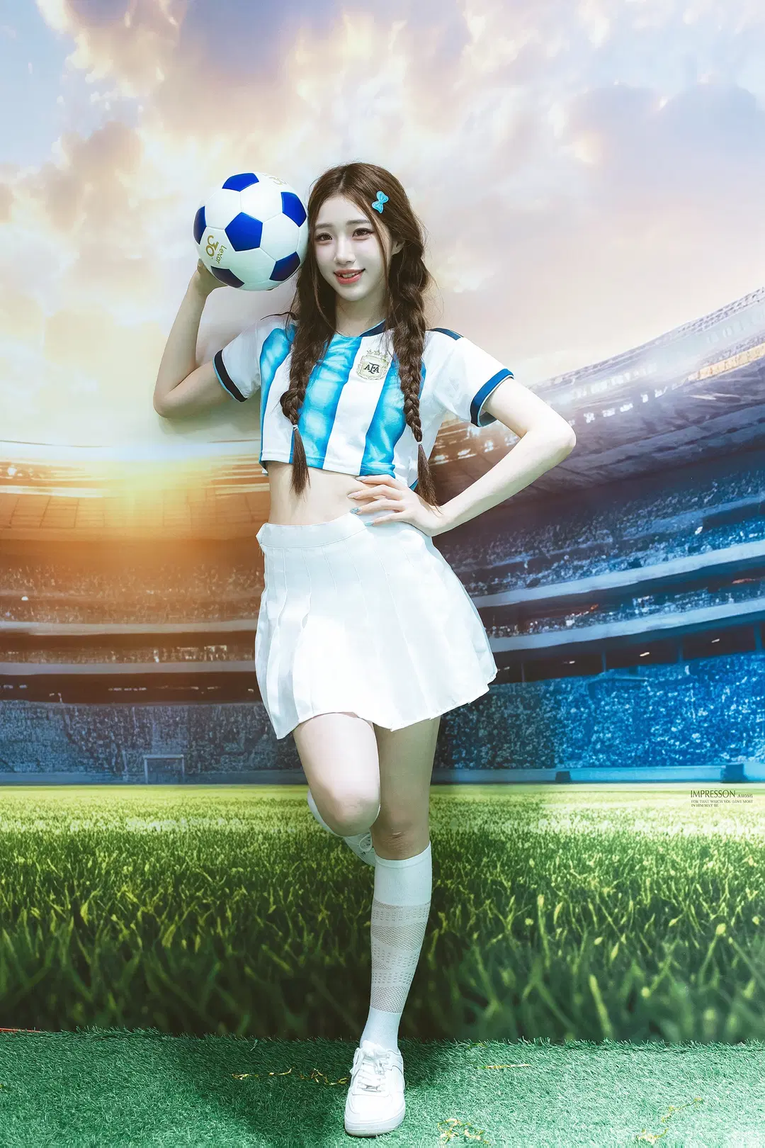 Blue-and-White Jersey with Pleated Skirt: Soccer Girl Cosplay Themed Photoshoot by 阿宏 - Image 2
