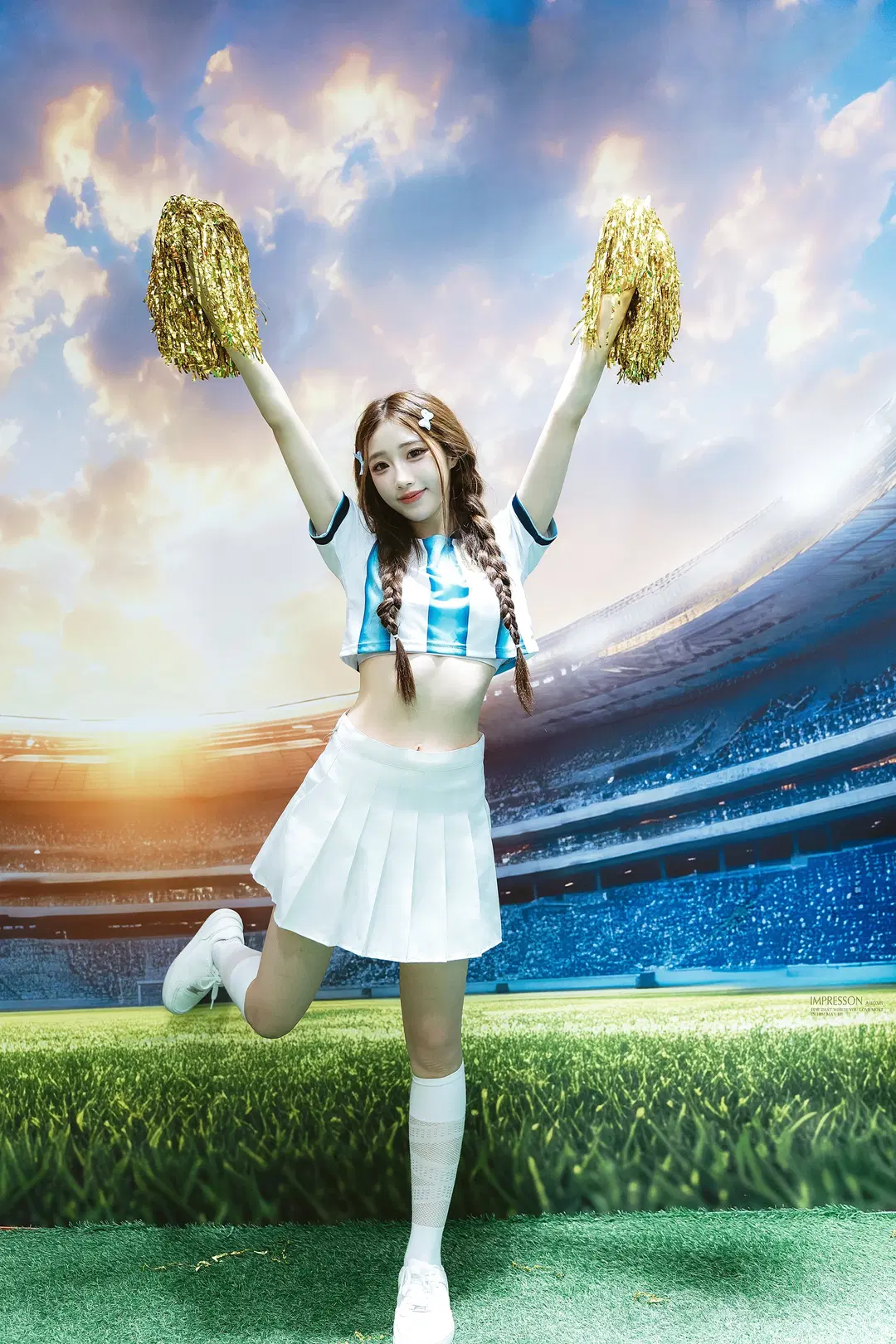 Blue-and-White Jersey with Pleated Skirt: Soccer Girl Cosplay Themed Photoshoot by 阿宏 - Image 3