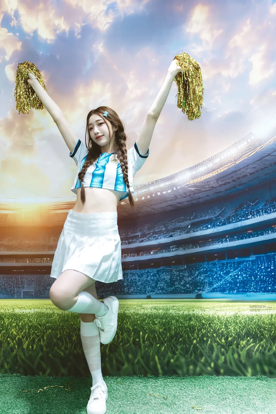 Blue-and-White Jersey with Pleated Skirt: Soccer Girl Cosplay Themed Photoshoot by 阿宏 - Image 4