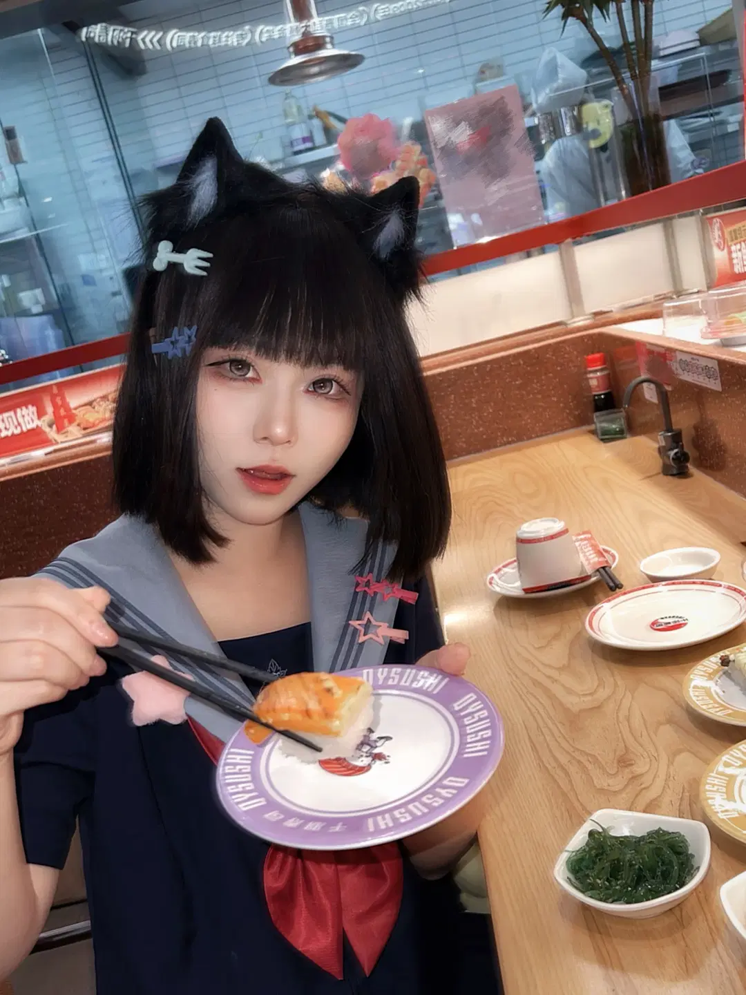 二次元摄影, JK制服, 猫娘cos, 寿司店日常, 猫耳发型