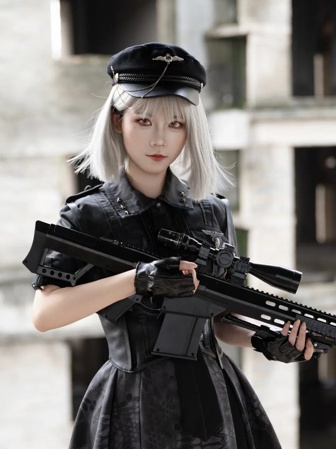 廃墟のミリタリーロリータ少女暴君 タクティカル銃構えポーズ参考シェア - 洛城雪Yuki - 2枚目