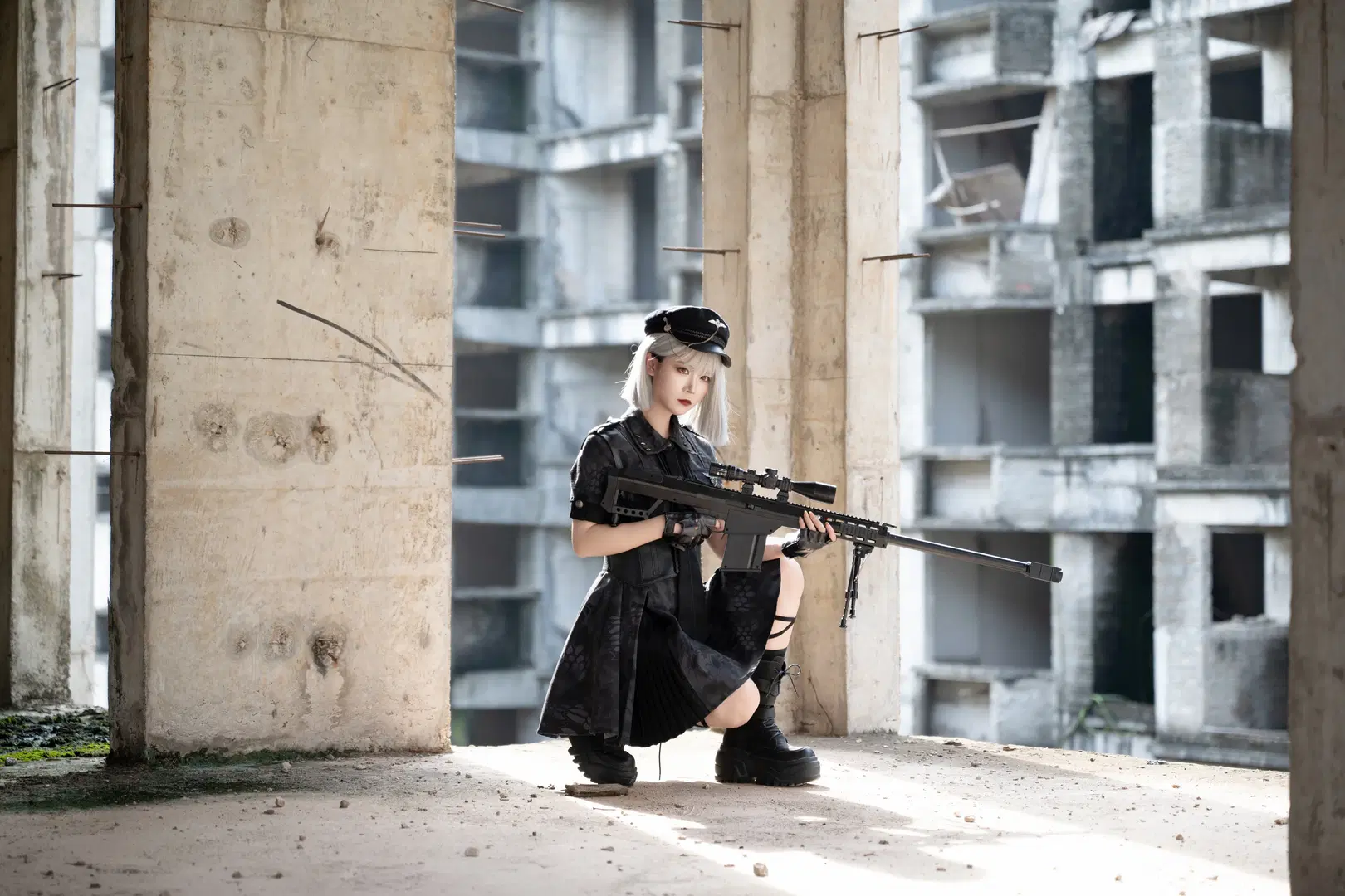 廃墟のミリタリーロリータ少女暴君 タクティカル銃構えポーズ参考シェア - 洛城雪Yuki - 6枚目