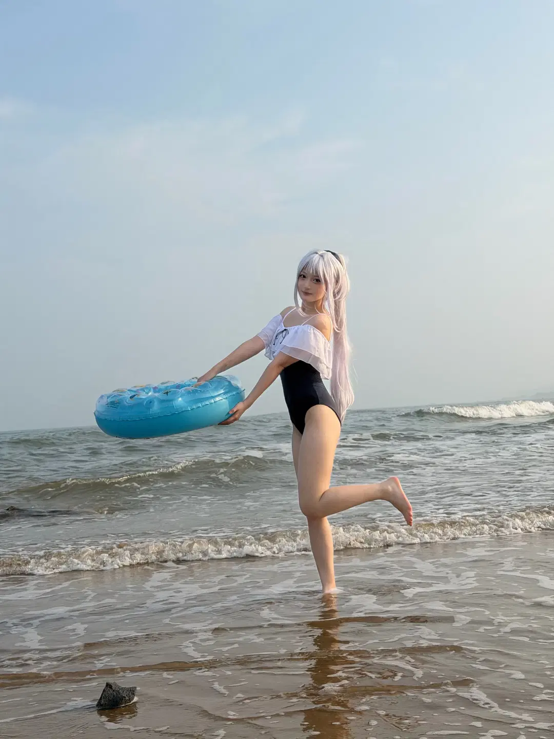 泳装cos, 海边cosplay, 月雪宫子cos, ba, 正常泳装