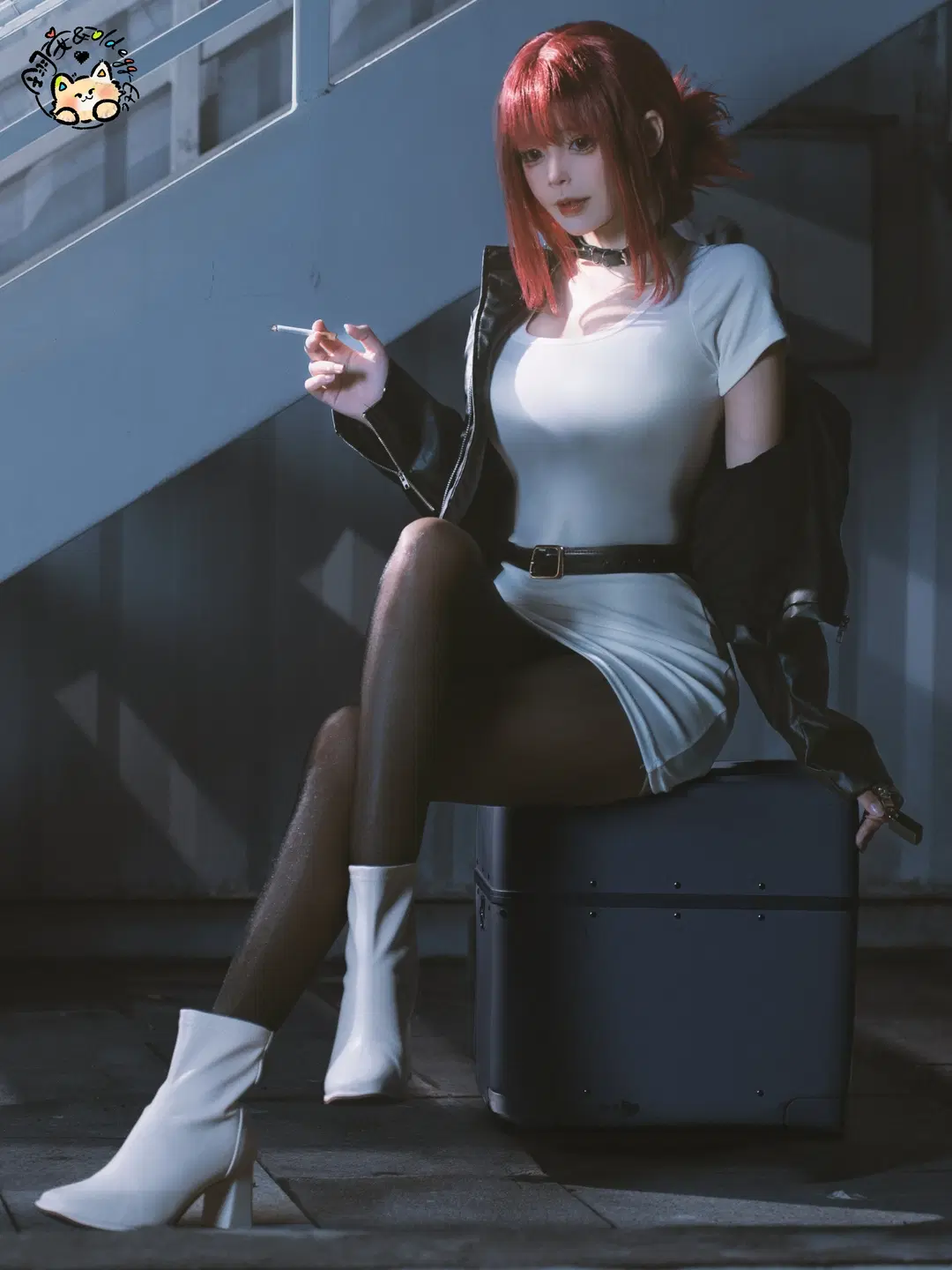 Street snap, Onee-san / Mature woman, Black stockings, Ms. Tayama cosplay, Leather jacket