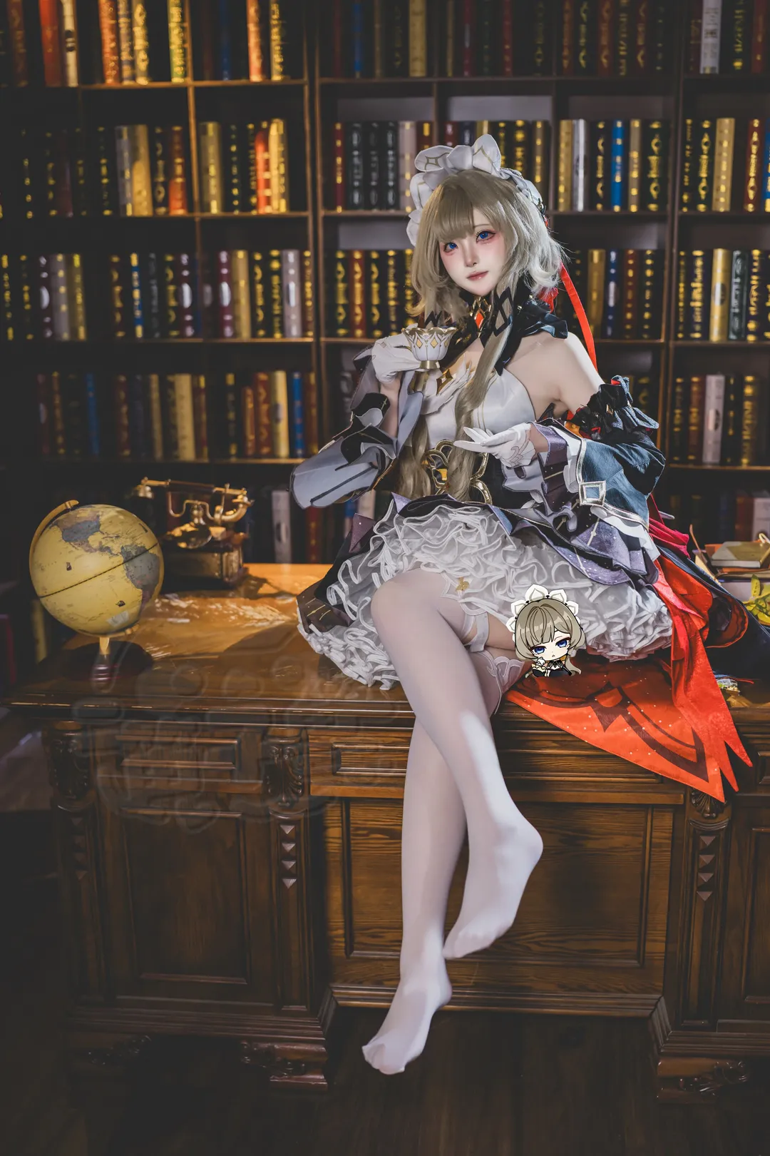 桑多涅cos, 原神, cosplay摄影, 复古书房, 白丝cos