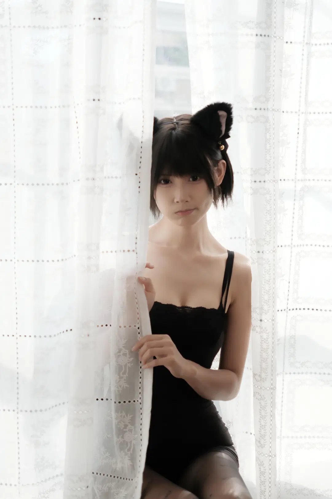 【猫娘コスプレ】民宿の自然光撮影による黒スト写真＆ピュア＆セクシーポートレートの共有 - 手可摘星辰 - 2枚目