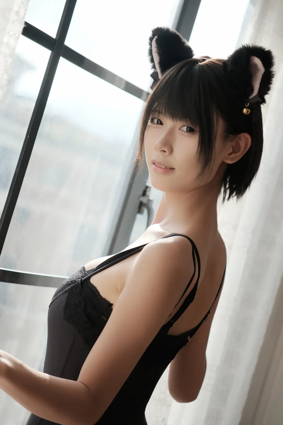 【猫娘コスプレ】民宿の自然光撮影による黒スト写真＆ピュア＆セクシーポートレートの共有 - 手可摘星辰 - 3枚目