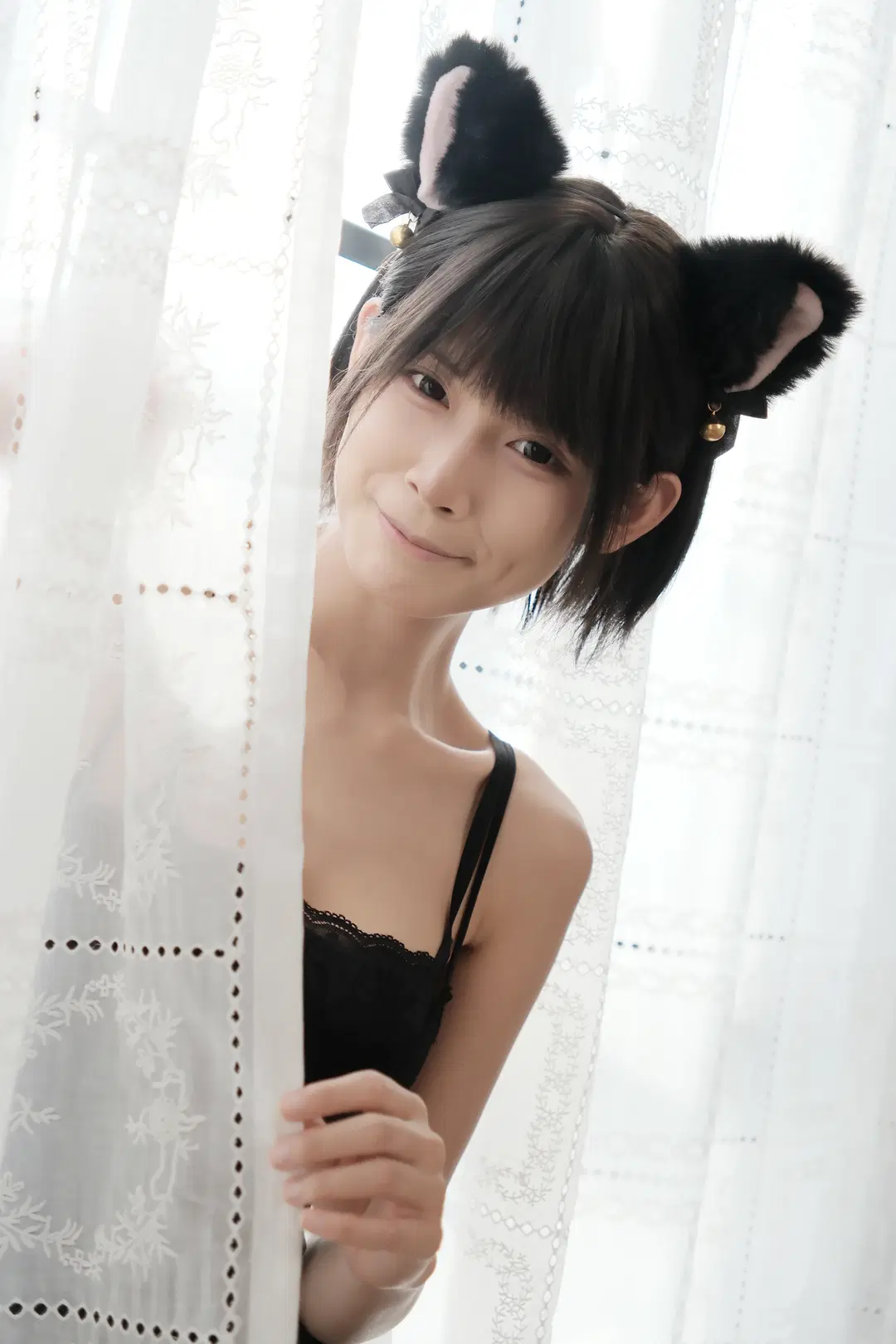 【猫娘コスプレ】民宿の自然光撮影による黒スト写真＆ピュア＆セクシーポートレートの共有 - 手可摘星辰 - 4枚目