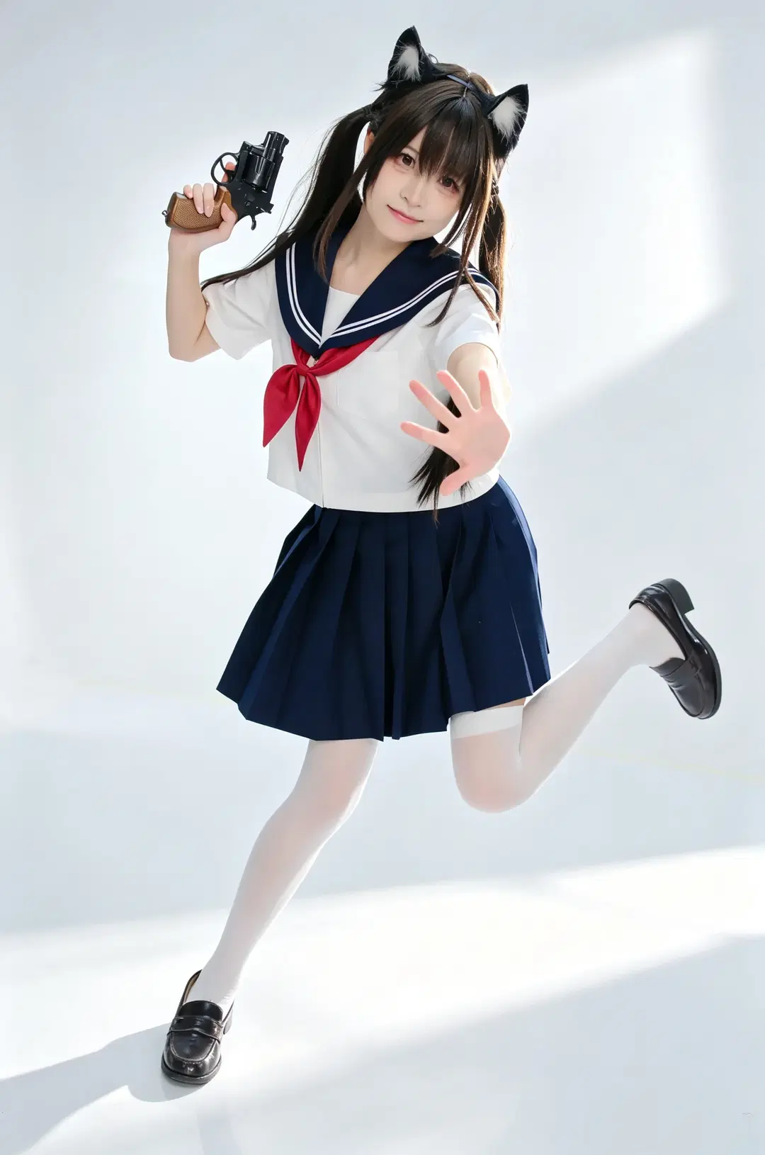【JK制服写真】白ホリに映える猫耳二刀流：甘辛ギャップ全開のバトル少女 - 手可摘星辰 - 14枚目