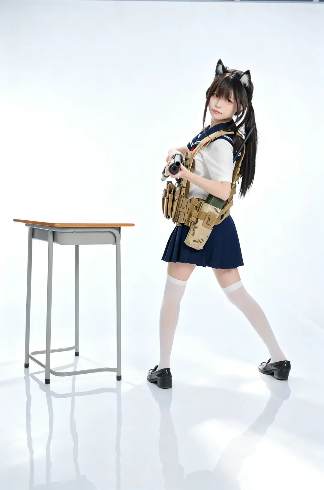 白棚反差感武裝JK，貓耳少女的硬核戰術穿搭日常 - 手可摘星辰 - 第2張