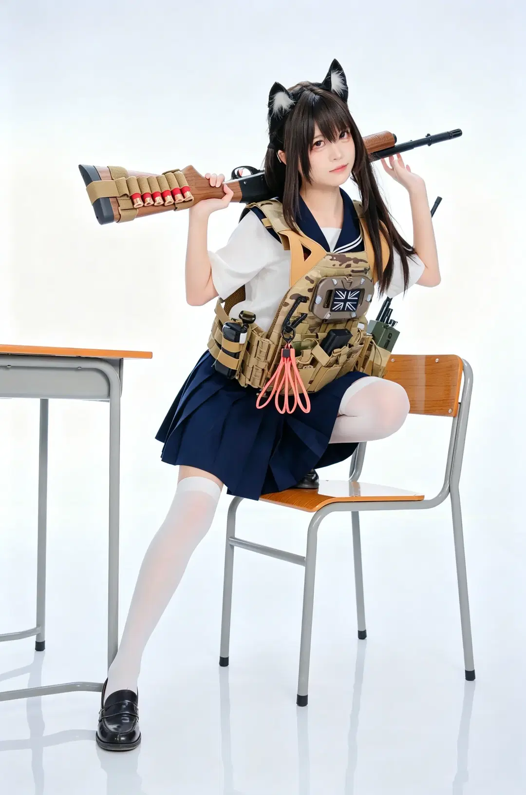 白棚反差感武裝JK，貓耳少女的硬核戰術穿搭日常 - 手可摘星辰 - 第3張