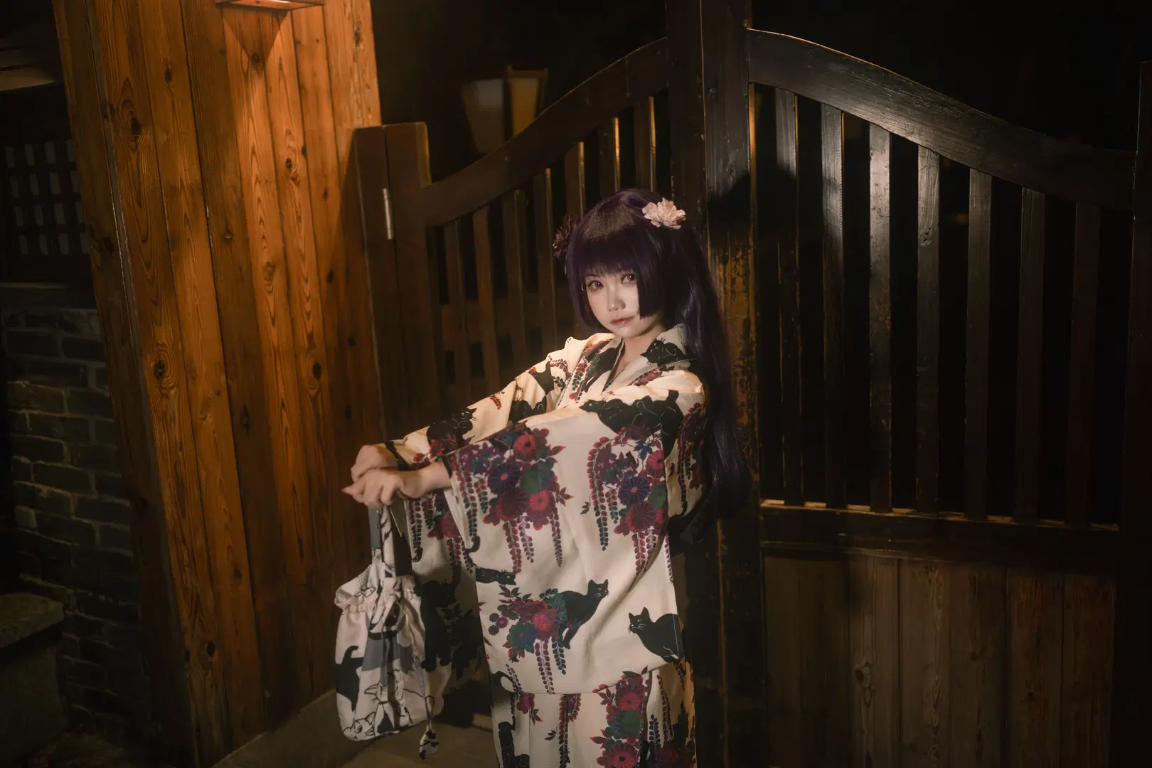 【五更琉璃cos】我的妹妹不可能那么可爱 和风黑猫和服夜拍 - 叽叽叽蓝 - 第7张