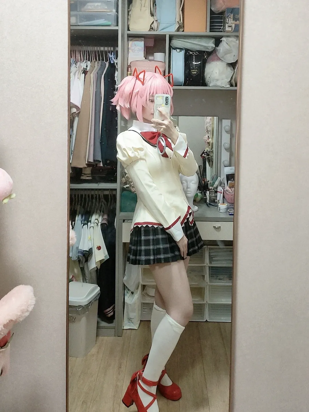 コスプレ, 魔法少女まどか☆マギカ, 白ストッキング, 日常コーデ, まどかコスプレ