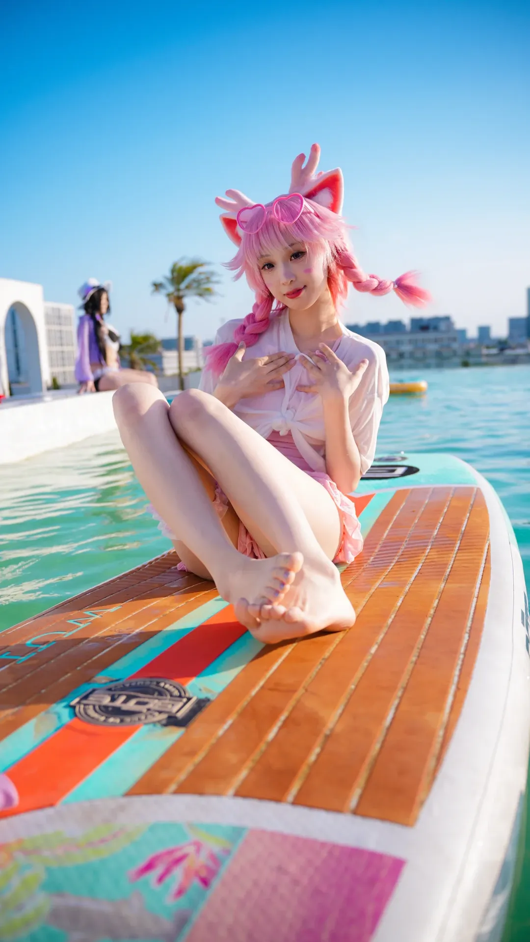 王者荣耀, 瑶妹cos, 二次元写真, 夏日水边, 粉色系cos - 第1张