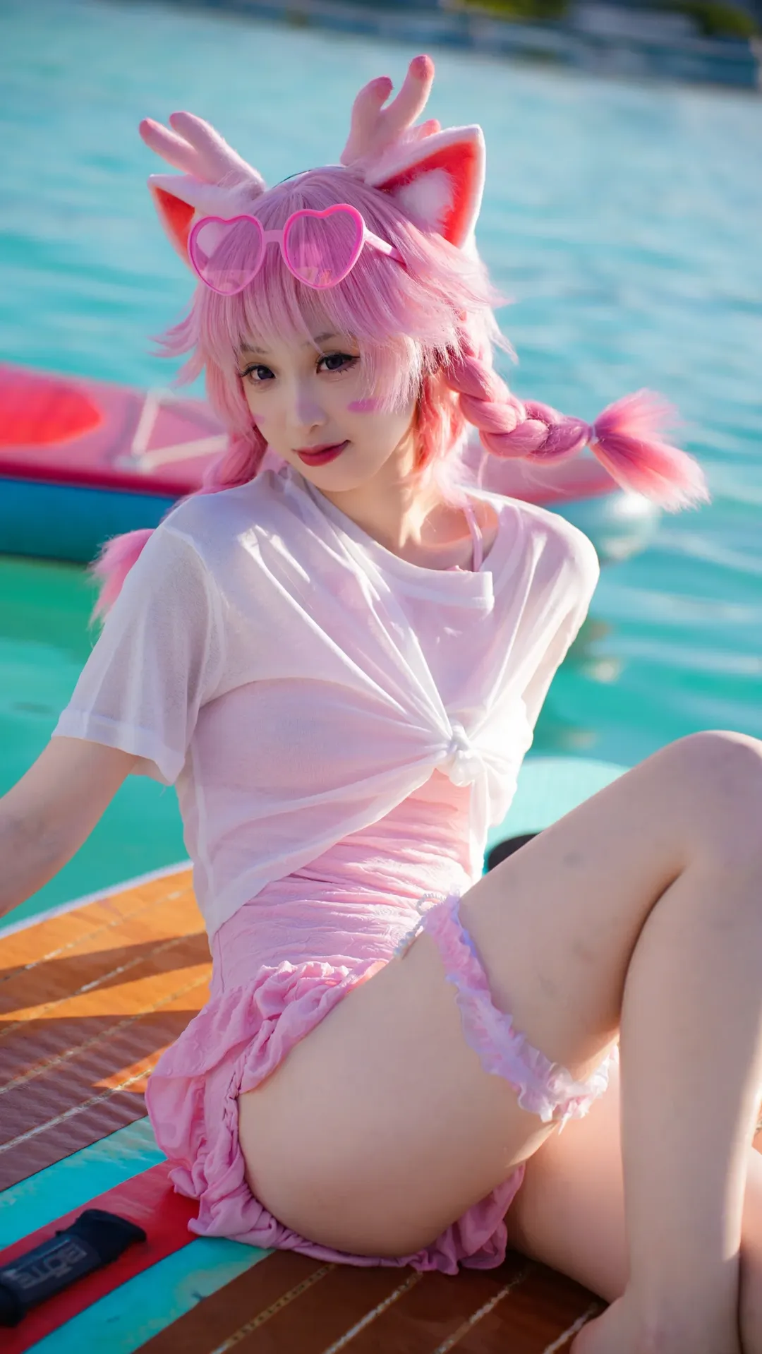 王者榮耀, 瑤妹cos, 二次元寫真, 夏日水邊, 粉色系cos
