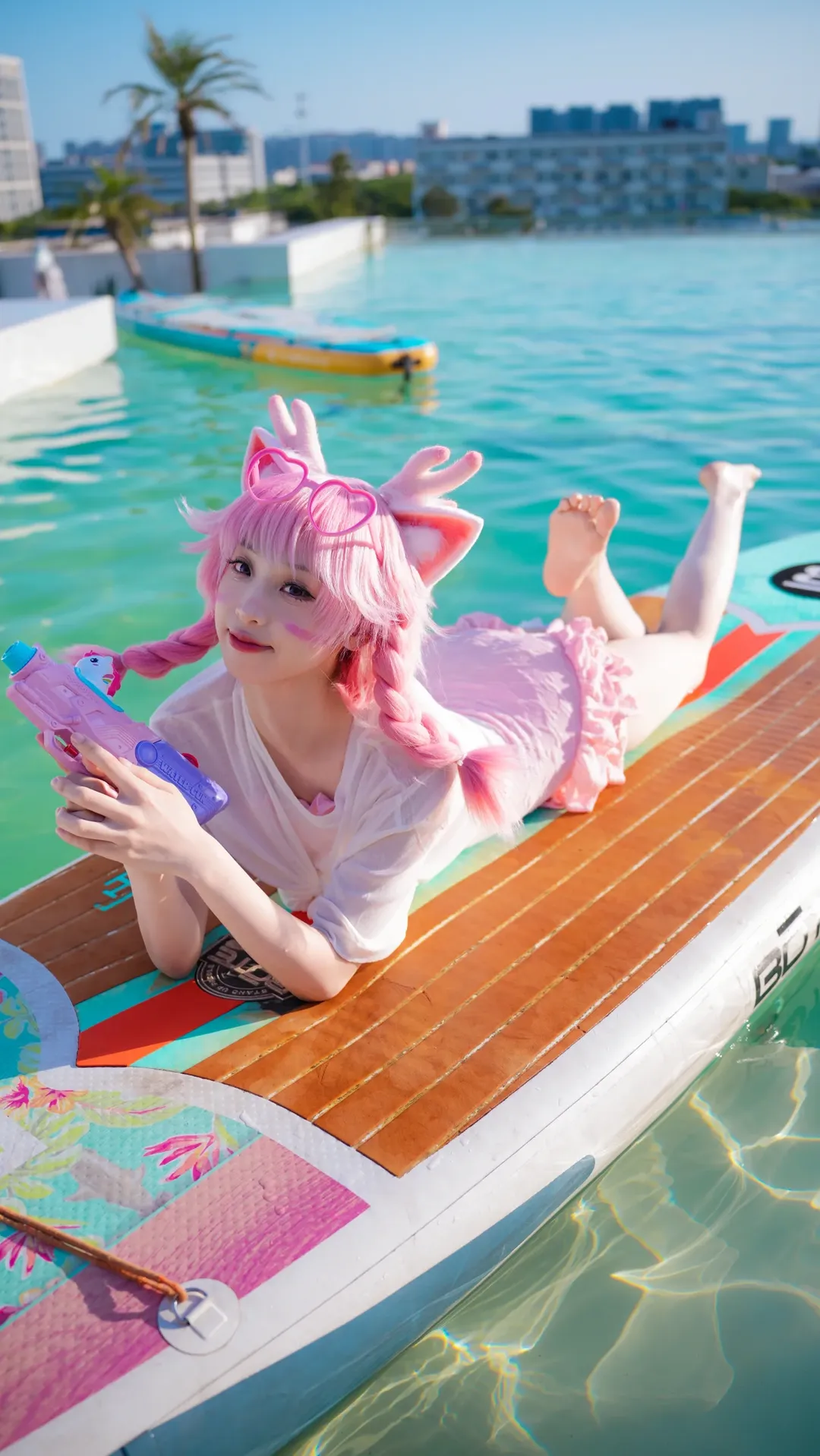 王者荣耀, 瑶妹cos, 二次元写真, 夏日水边, 粉色系cos - 第4张