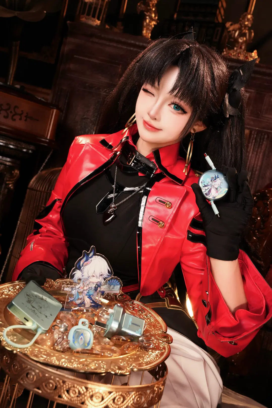 【远坂凛cos】红黑皮衣与双马尾的复古氛围感拍摄 - Rynna遴遴 - 第4张
