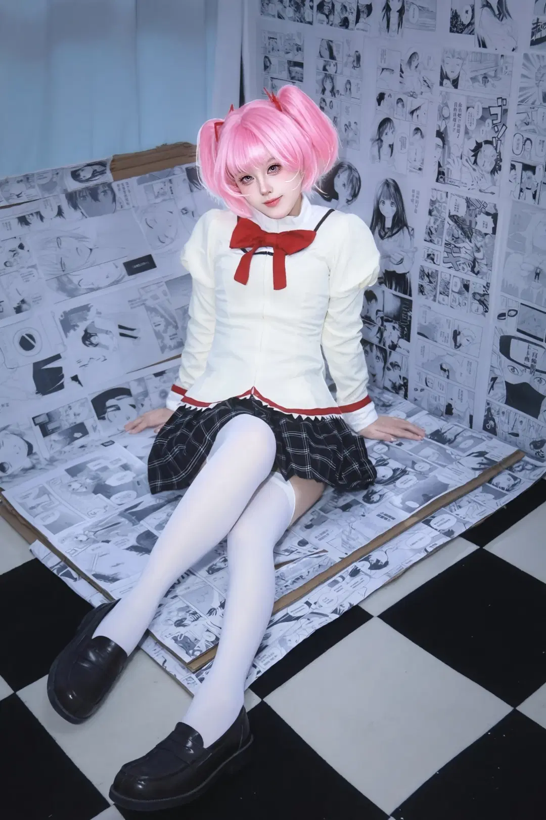 鹿目圆cos, 魔法少女小圆, 二次元cosplay, 白丝, 鹿目圆校服
