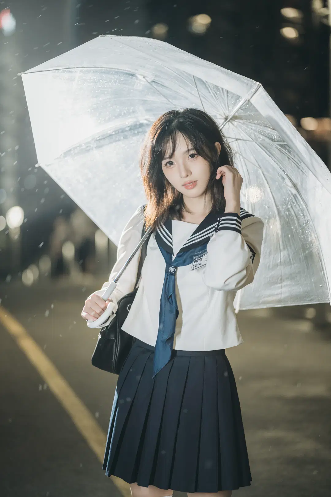 雨夜街頭，這套JK制服與透明傘的夜景記錄 - 吶魄罗 - 第7張