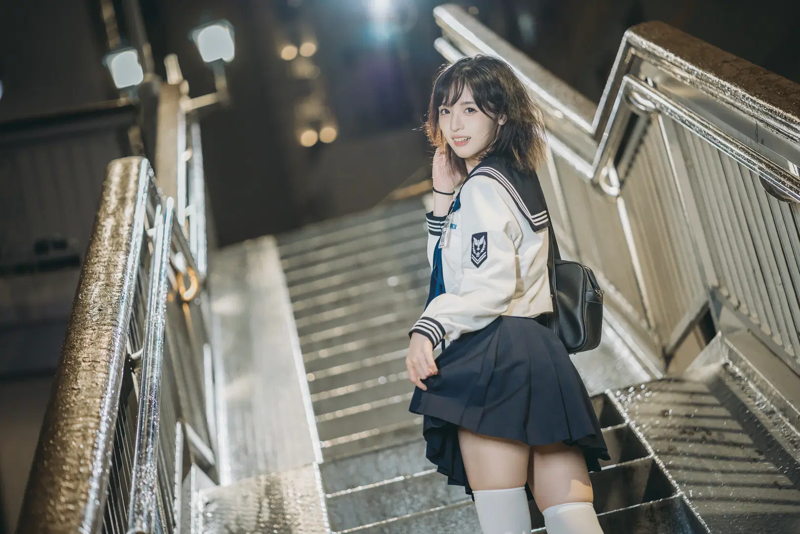 雨夜街頭，這套JK制服與透明傘的夜景記錄 - 吶魄罗 - 第9張