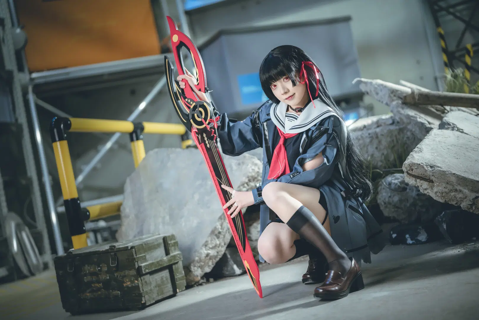 鳴潮, 千咲 コスプレ, 黒ストッキング, 鳴潮コスプレ, 廃墟風