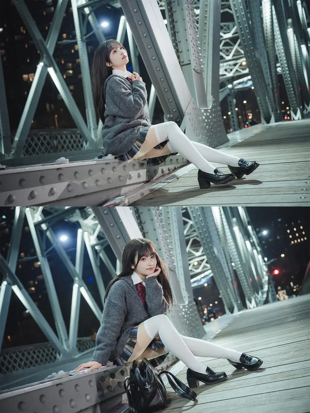 Night Portrait in JK Outfit: Quiet Moments Weaving Across Zhejiang Road Bridge by 吶魄罗 - Image 6