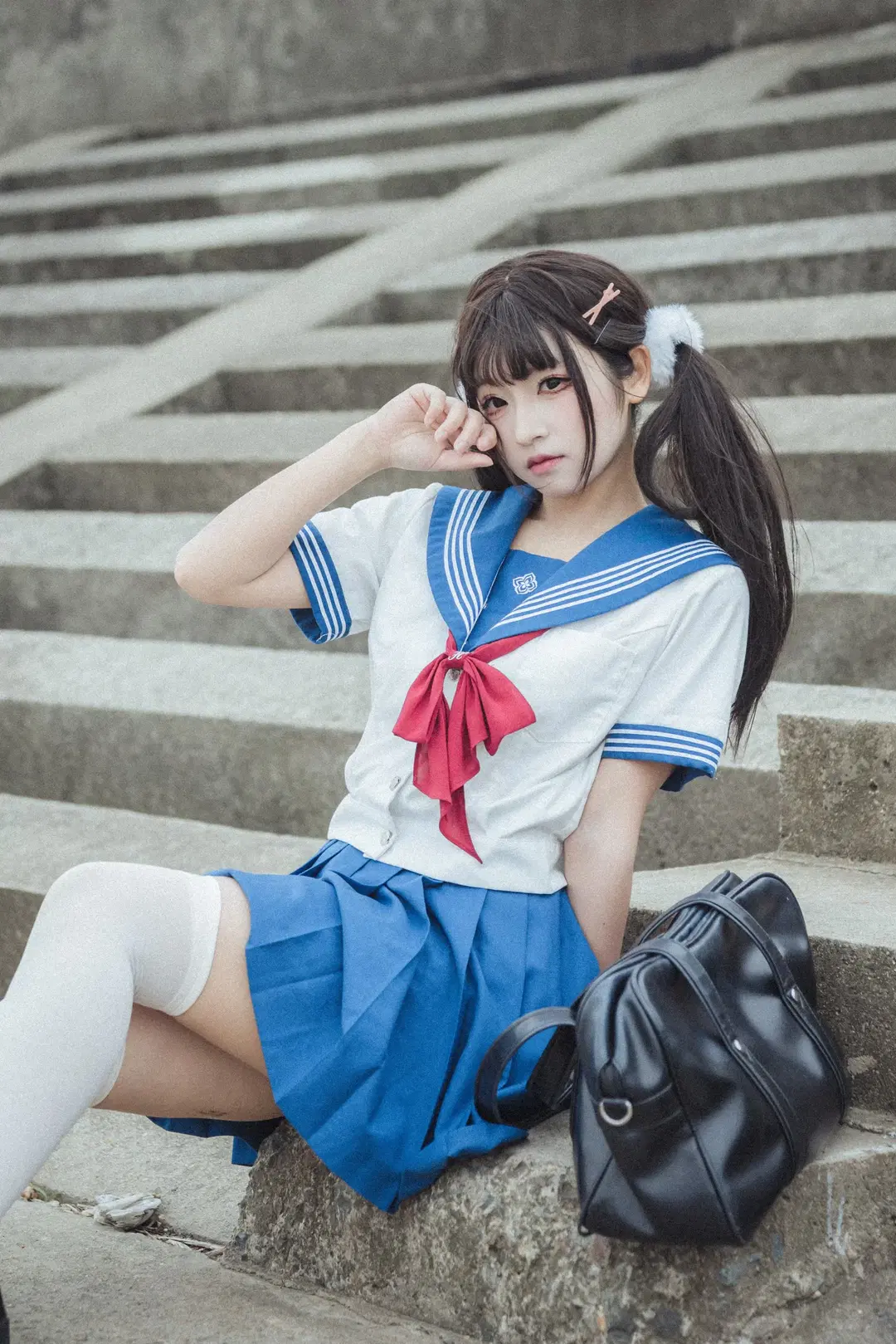【ごちうさ風JK制服コスプレ】水辺のツインテールとテディベア - 吶魄罗 - 7枚目