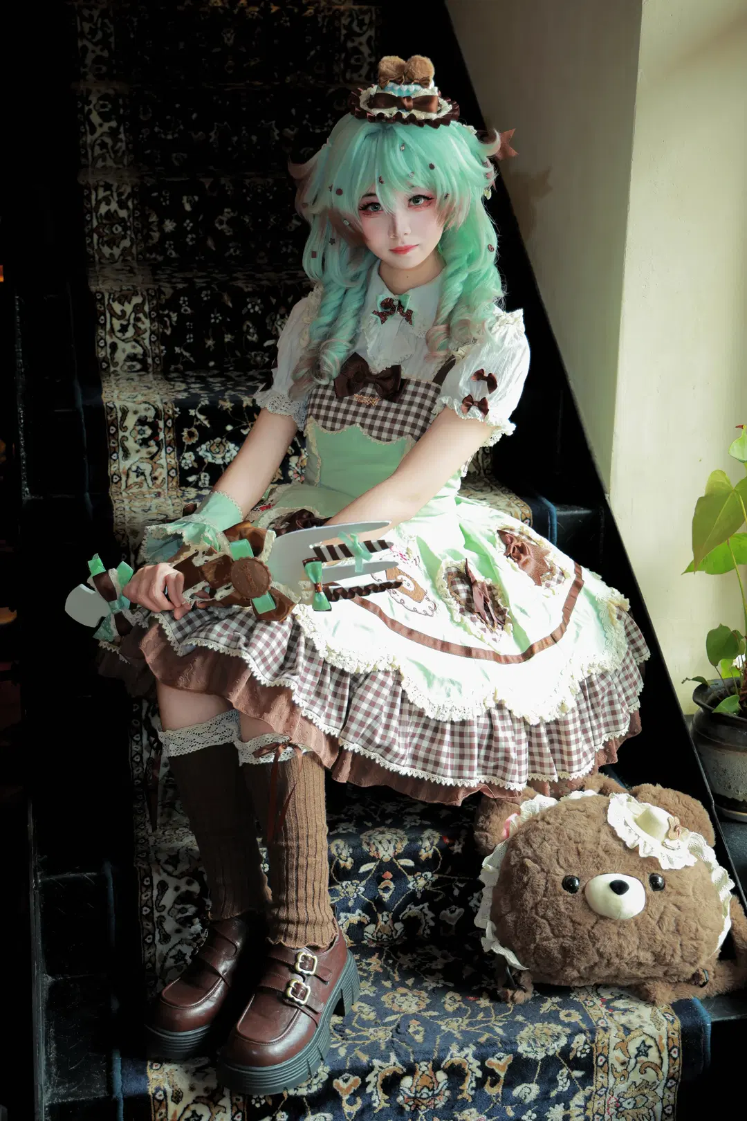 コスプレ, ロリータ, オーバーニーソックス, ミントチョコケーキ, カフェ