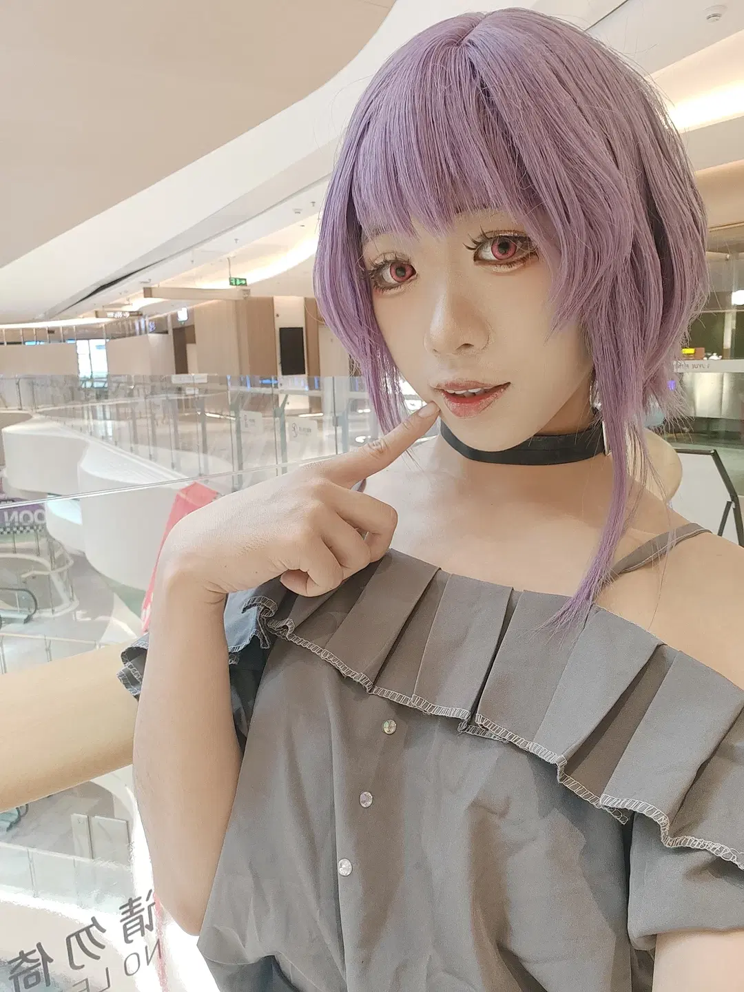 cosplay, BanG Dream!, 祐天寺若麦cos, 红色美瞳, 紫色短发