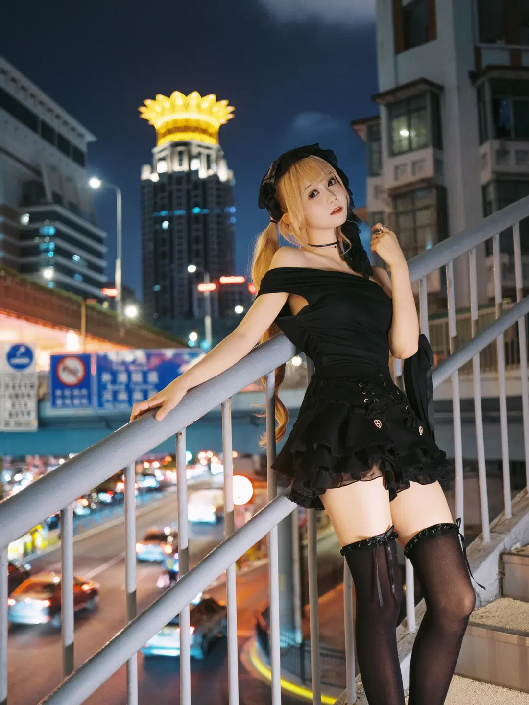 暗黑系金发双马尾 深夜街头的氛围感夜拍 - 独角兽 - 第11张