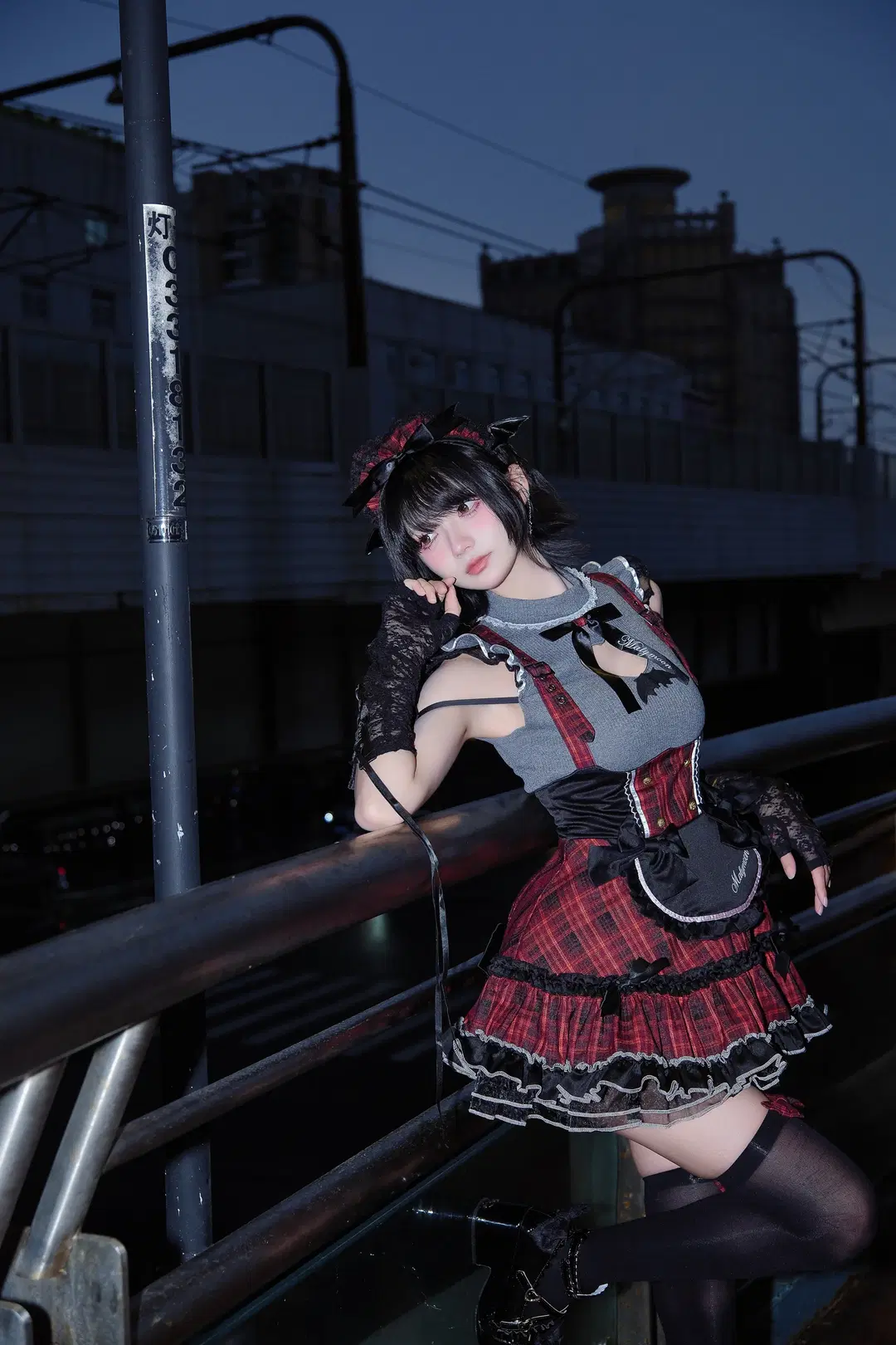 Red-Black Plaid and Post-Rain Neon: Nighttime Dark Style Atmosphere Outfit by 独角兽 - Image 10