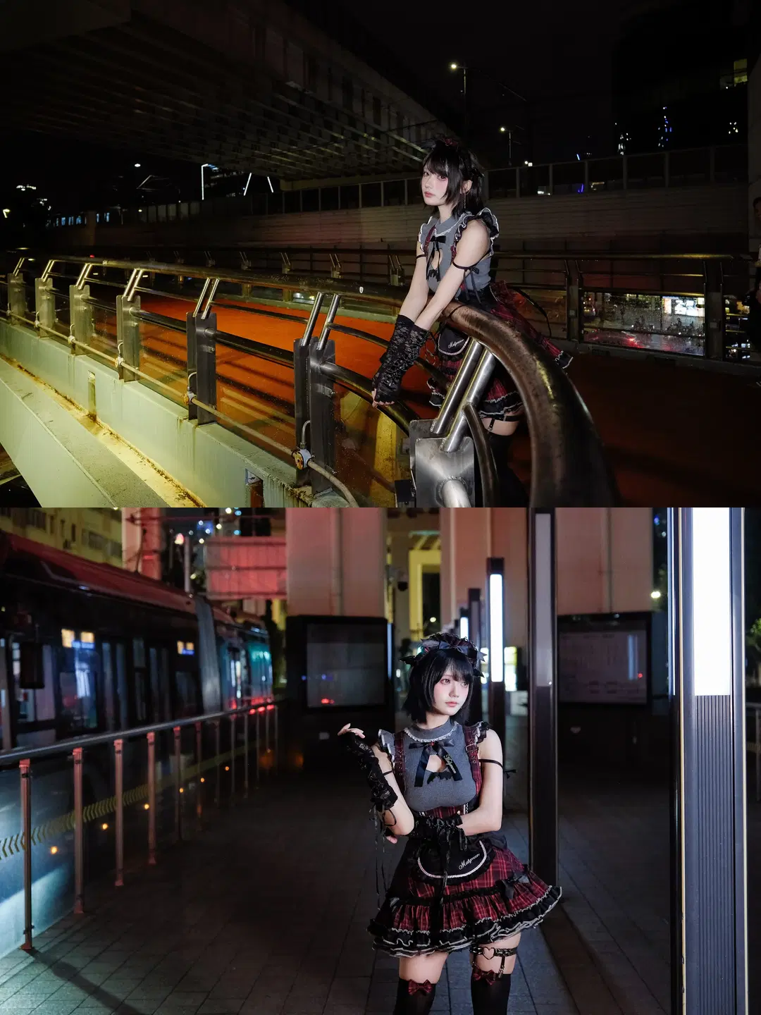 Red-Black Plaid and Post-Rain Neon: Nighttime Dark Style Atmosphere Outfit by 独角兽 - Image 2