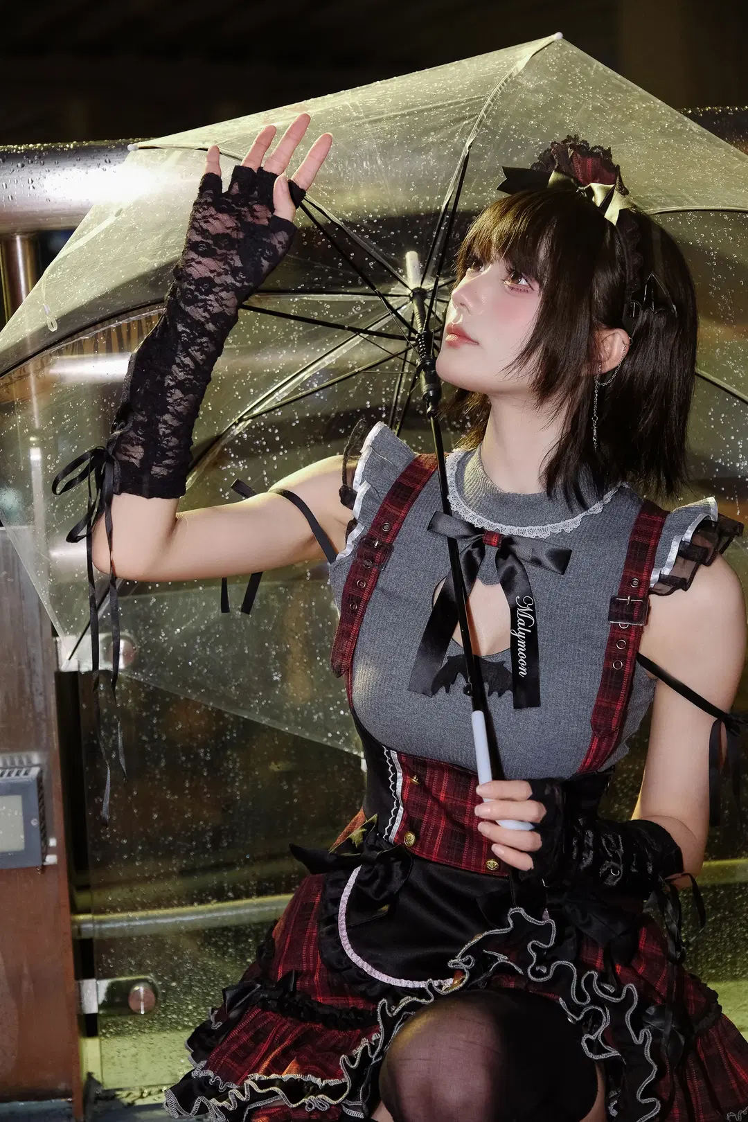Red-Black Plaid and Post-Rain Neon: Nighttime Dark Style Atmosphere Outfit by 独角兽 - Image 3