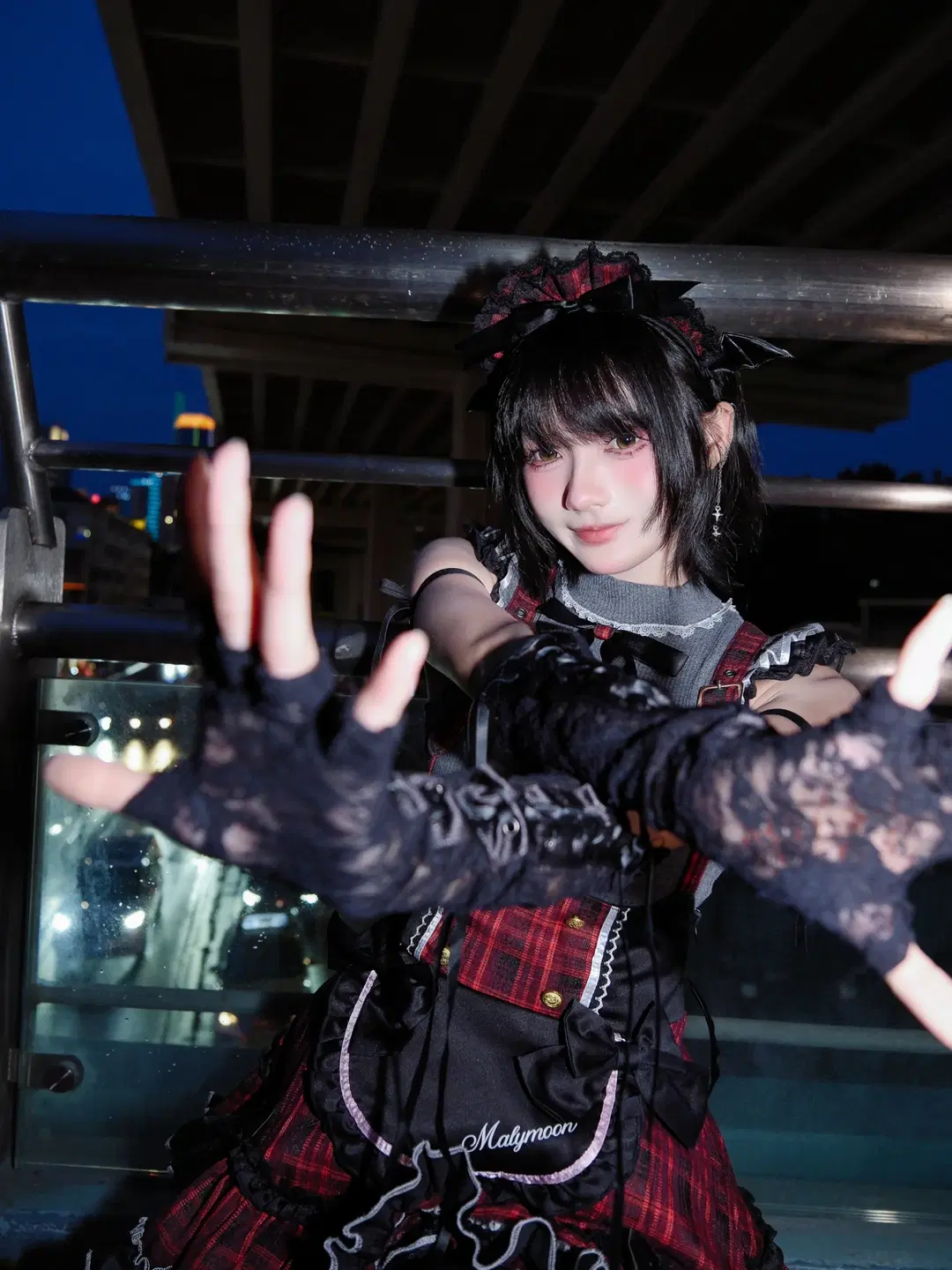 Red-Black Plaid and Post-Rain Neon: Nighttime Dark Style Atmosphere Outfit by 独角兽 - Image 5