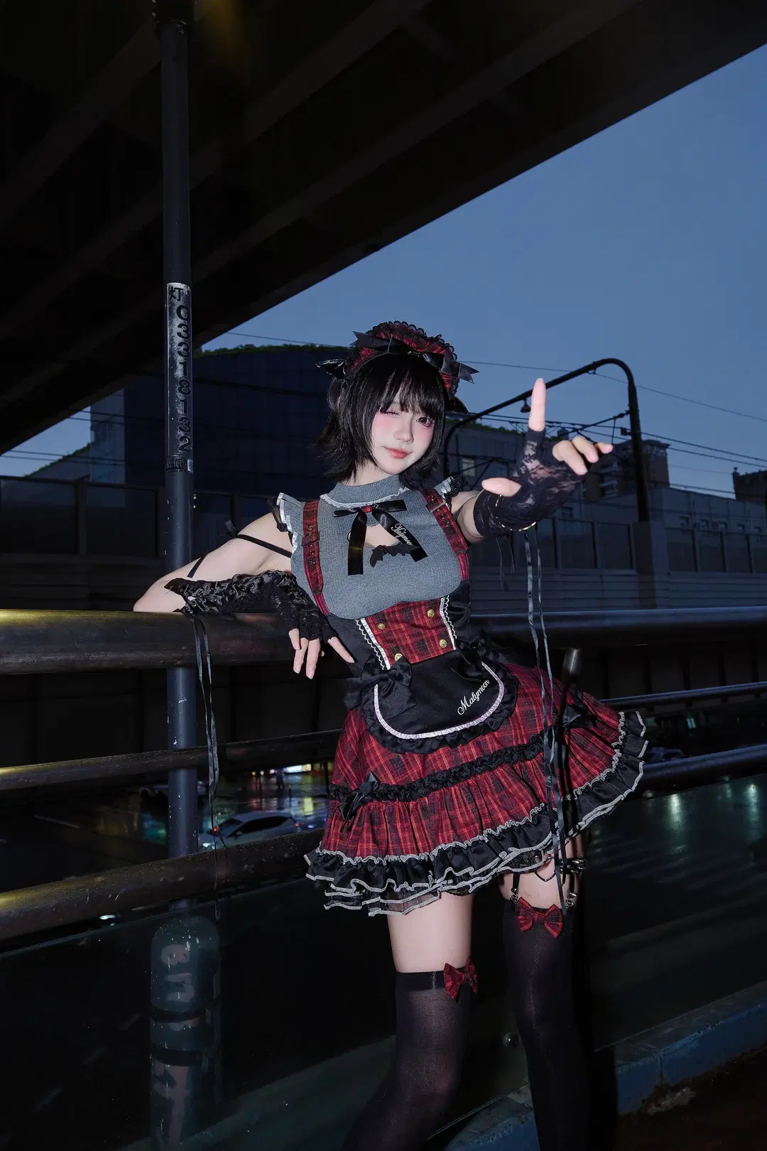 Red-Black Plaid and Post-Rain Neon: Nighttime Dark Style Atmosphere Outfit by 独角兽 - Image 7