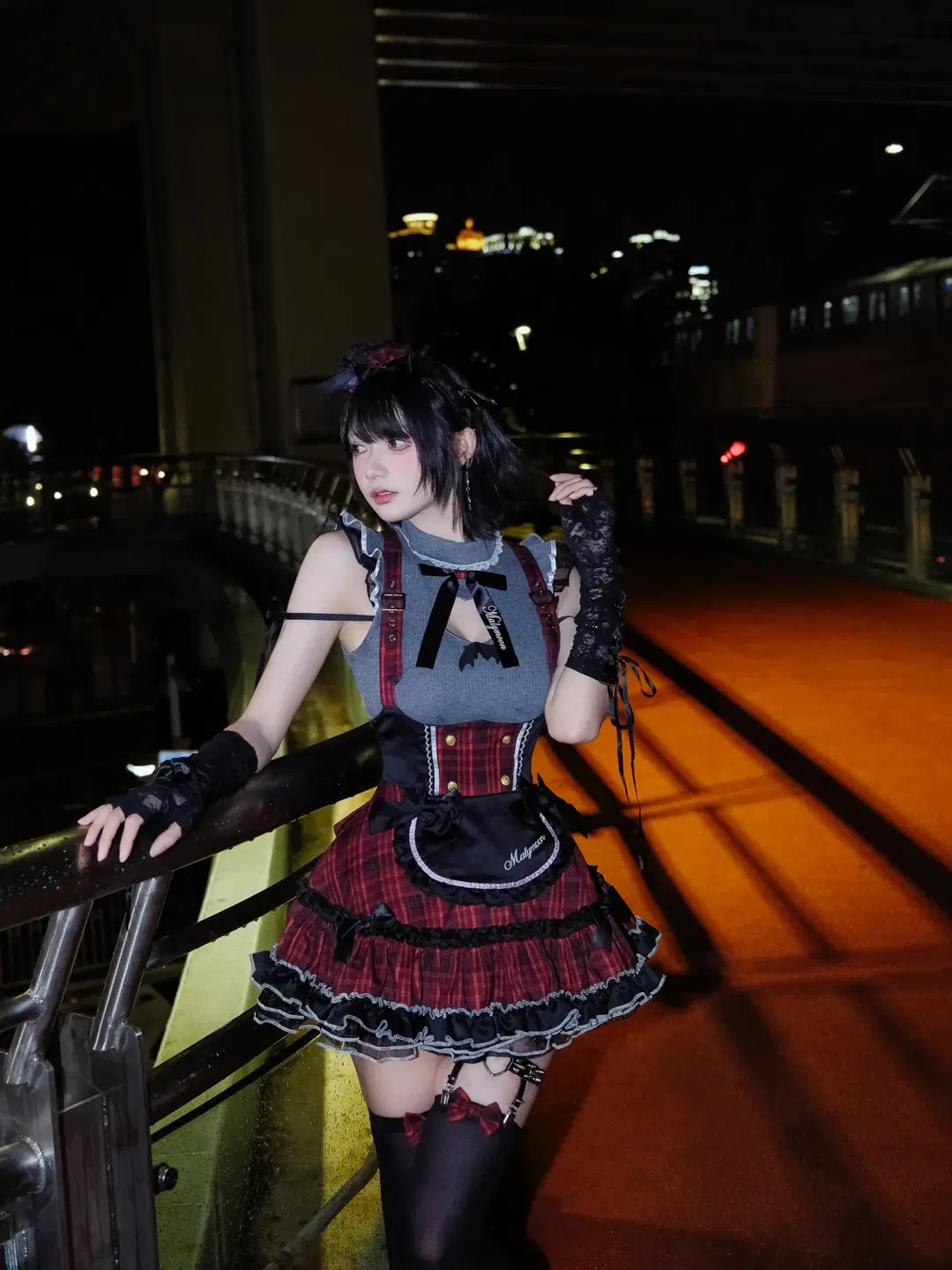 Red-Black Plaid and Post-Rain Neon: Nighttime Dark Style Atmosphere Outfit by 独角兽 - Image 8