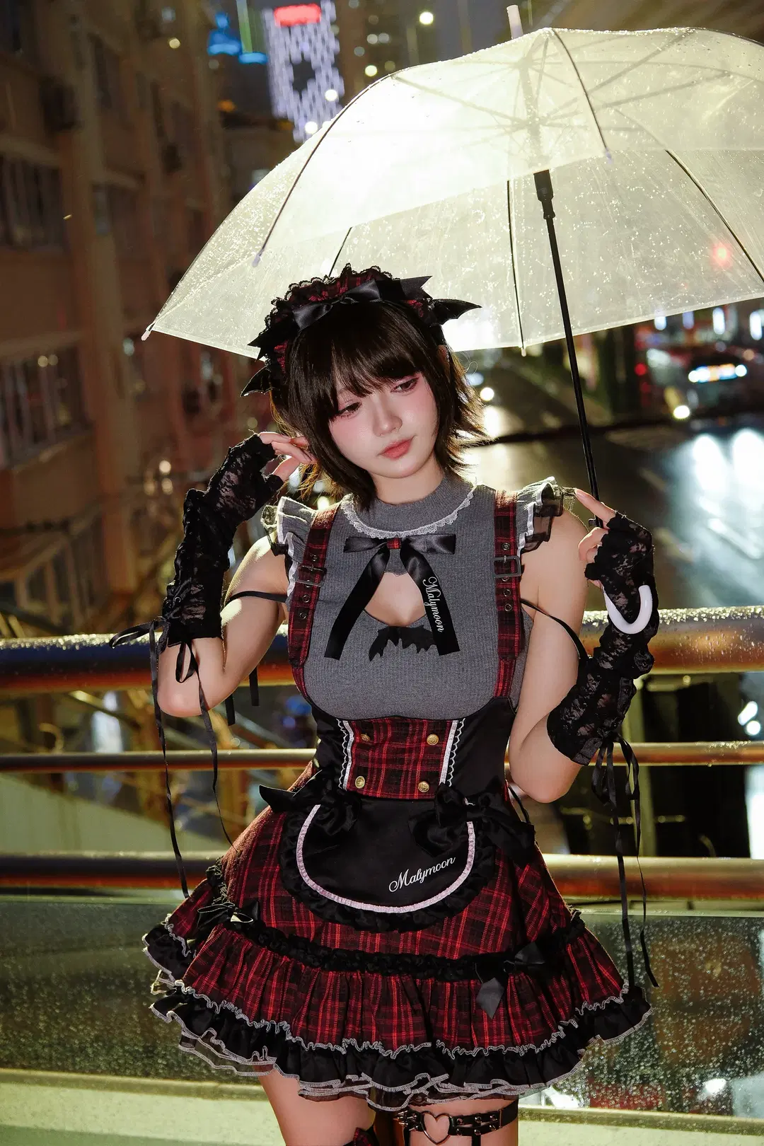 Red-Black Plaid and Post-Rain Neon: Nighttime Dark Style Atmosphere Outfit by 独角兽 - Image 9