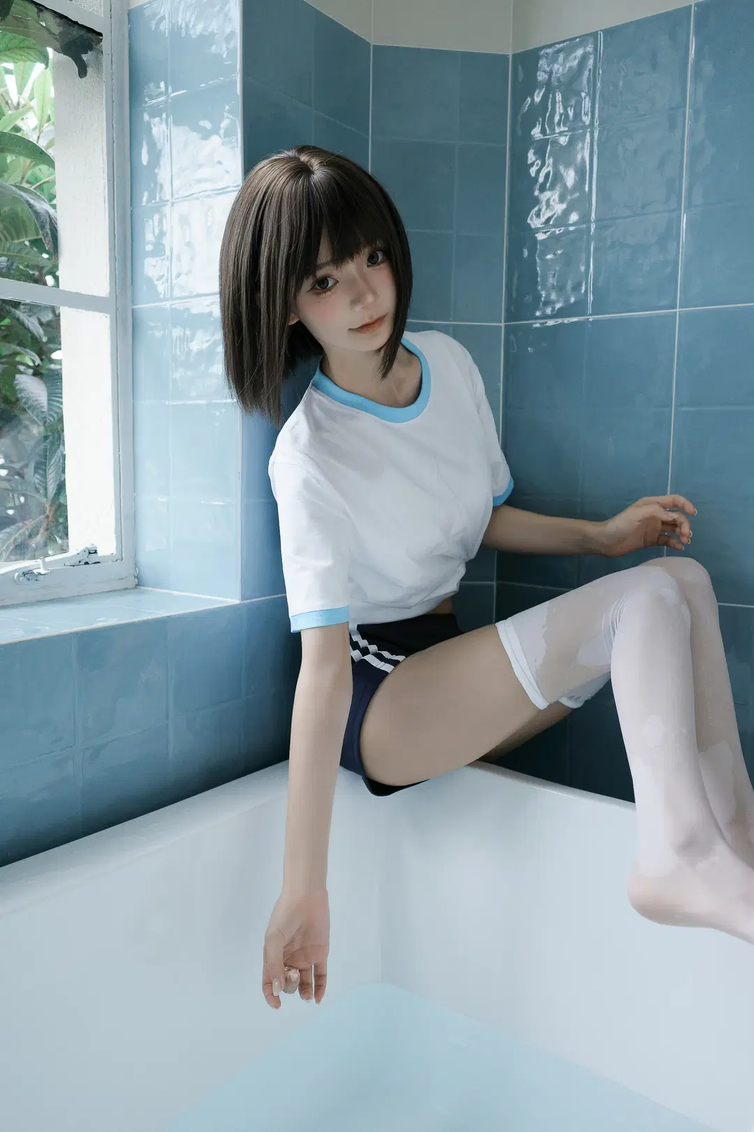 Summer Gymnastics Uniform and White Stockings Photoshoot on a Bathroom Windowsill by 独角兽 - Image 11