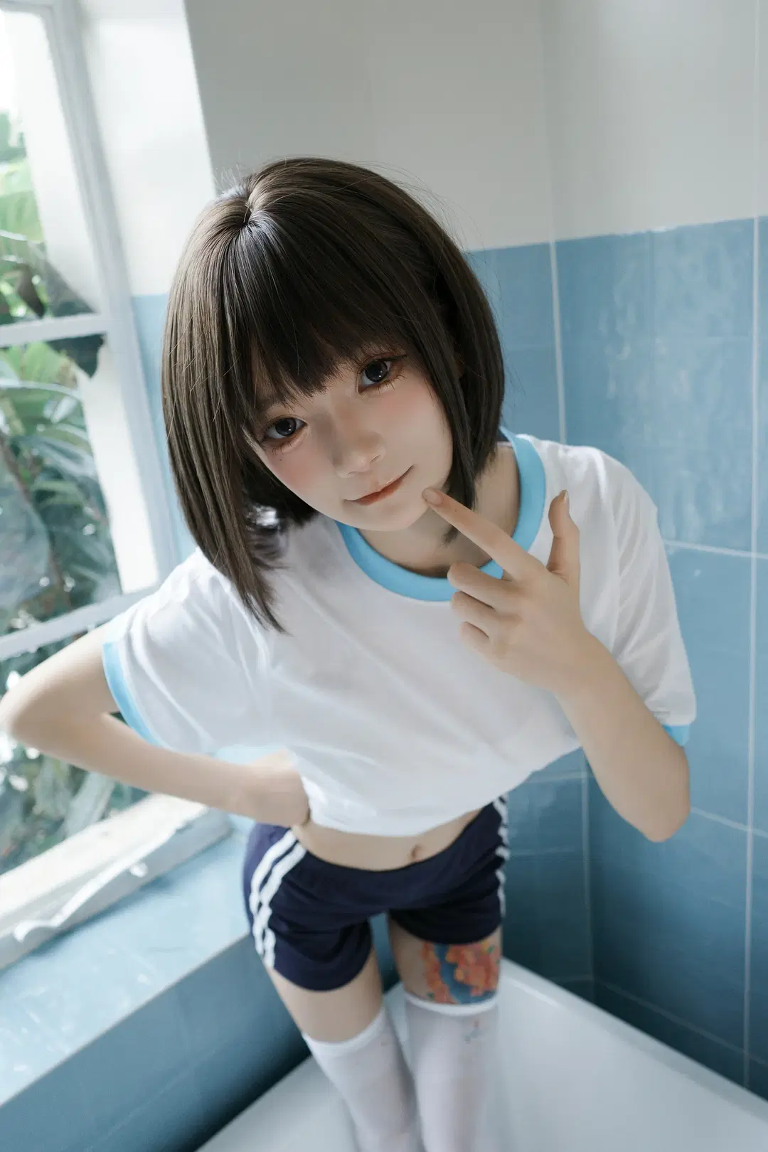 Summer Gymnastics Uniform and White Stockings Photoshoot on a Bathroom Windowsill by 独角兽 - Image 2